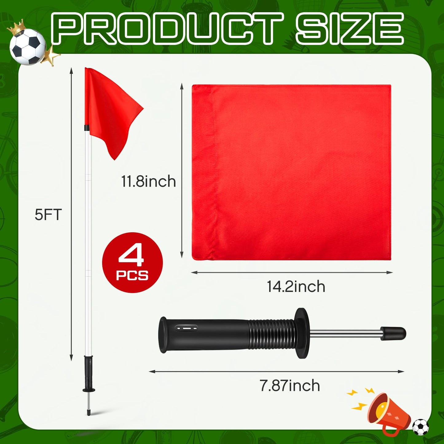 VitalCozy 4 Pcs 2 in 1 Soccer Corner Flags Agility Poles for Field 5 ft Portable Spring Loaded Flags Soccer Poles Dribbling Football Equipment for Training