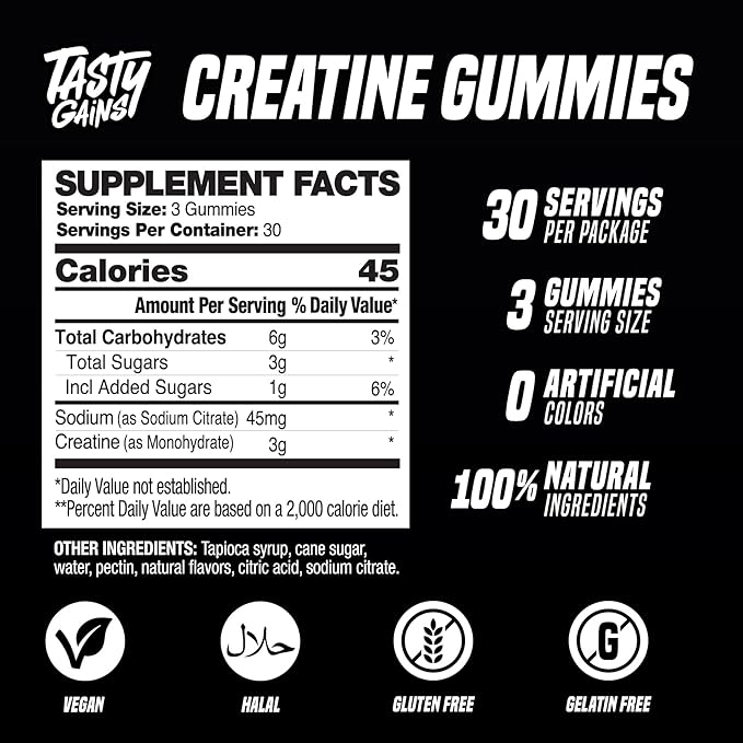 Creatine Gummies - 90g of Creatine Monohydrate - Workout Supplements - Build Muscle & Boost Strength for Men & Women - Made in USA - Non GMO - Vegan Friendly (Large, Pineapple Mango)