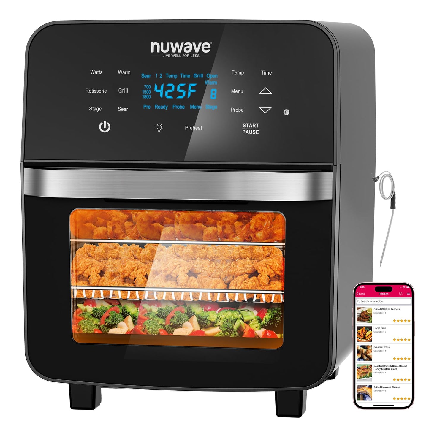 Nuwave Brio 15.5Qt Air Fryer Oven with Plug-In Grill, XL Family Size, 10-in-1, Air Fry, Grill, Rotisserie, Even & Crisp Cooking, 50°–425°F, 1800W