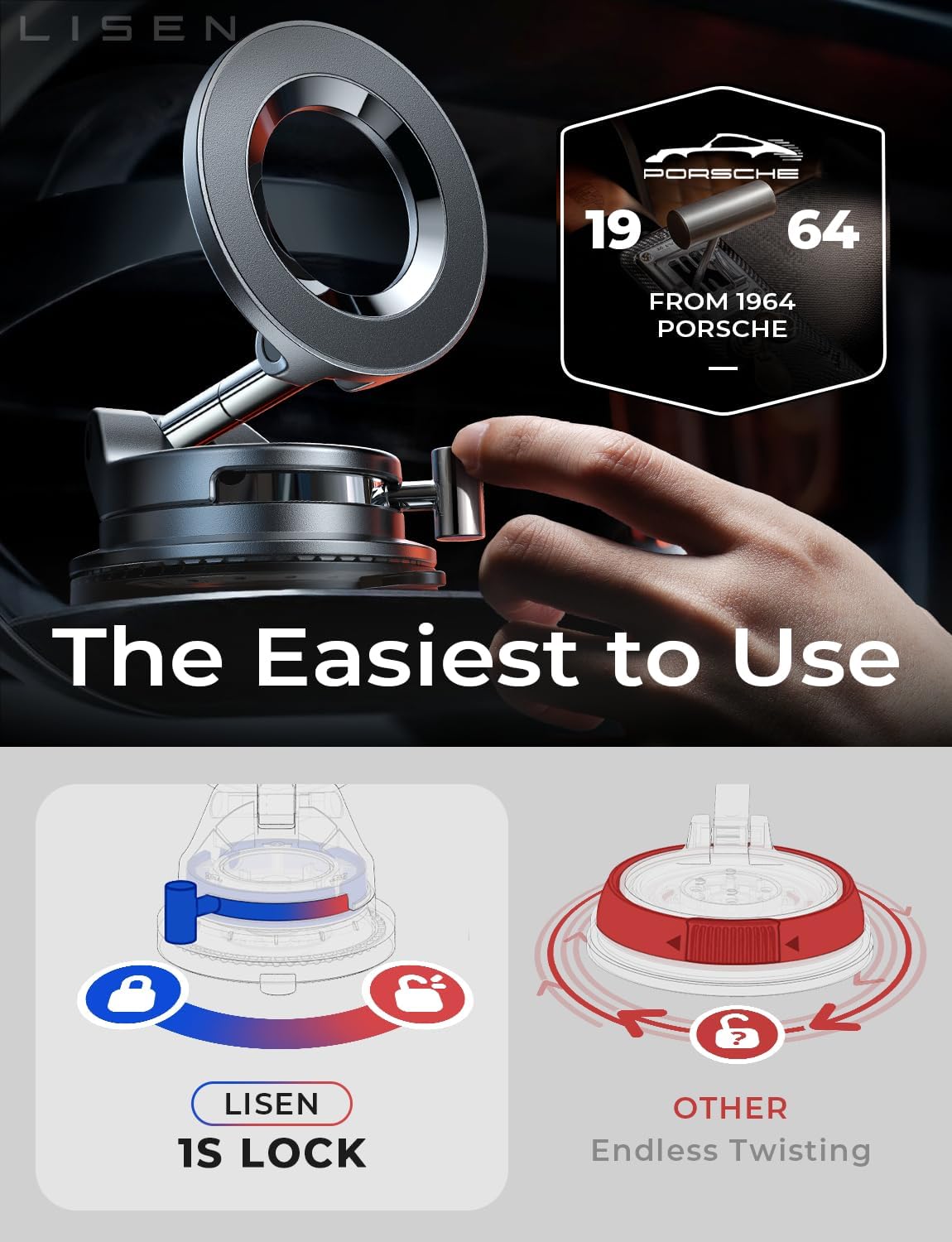 LISEN 17 16 15 14 13 12 for Magsafe Car Mount, Magnetic Phone Holders for Your Car, Vacuum Phone Mount for Car