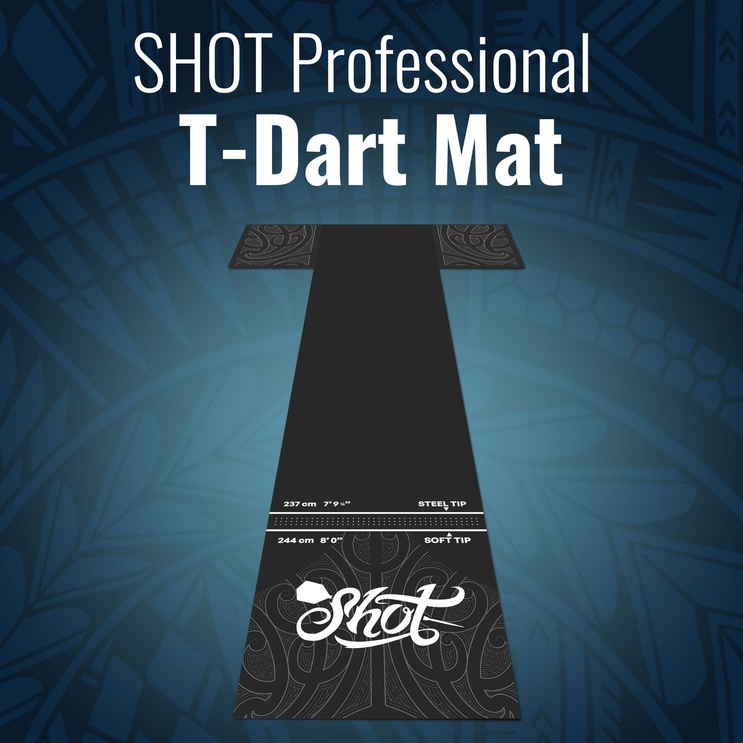Shot! - T-Shape Rubber Darts Mat - Enhanced Floor Protection from Bounce-Outs - Heavy-Duty Rubber - Easy Set Up & Roll Up - Dart Board Floor Protector - Black