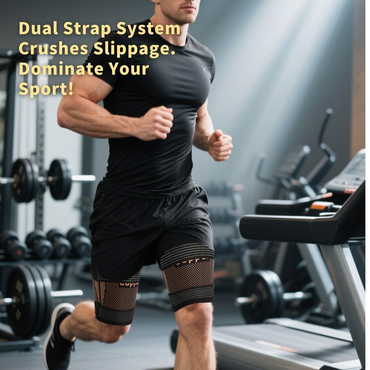 kyopyno Hamstring Compression Sleeves with Adjustable Straps - Copper Infused Thigh Sleeve Support for Running Recovery & Sports - Thigh Brace for Men & Women