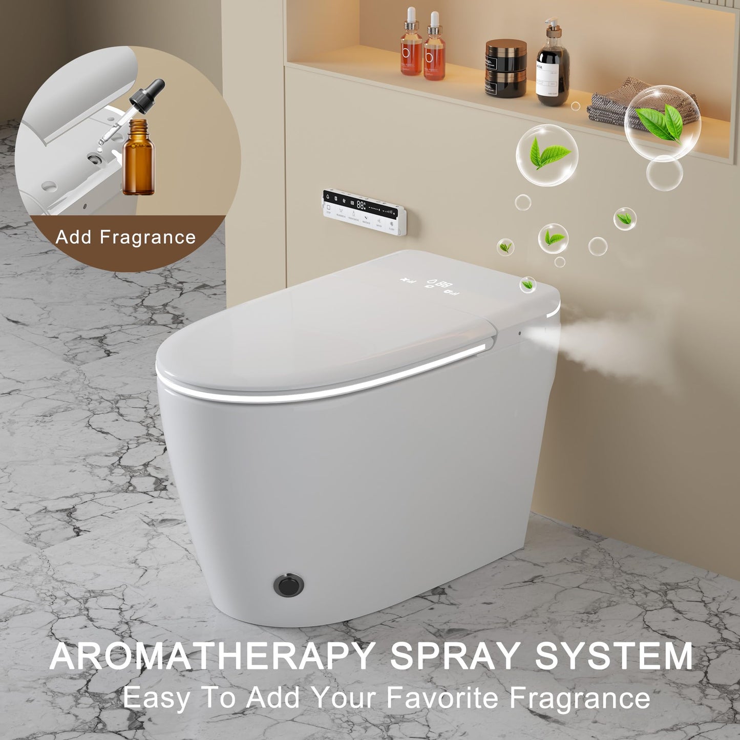 TDH Modern Smart Toilet, Upgrade Gourd-Shaped Heated Seat with Warm Water Wash, Aromatherapy Spray & Foam Shield, Air Dryer, Foot Sensor,Auto Flushing & Open Close Lid