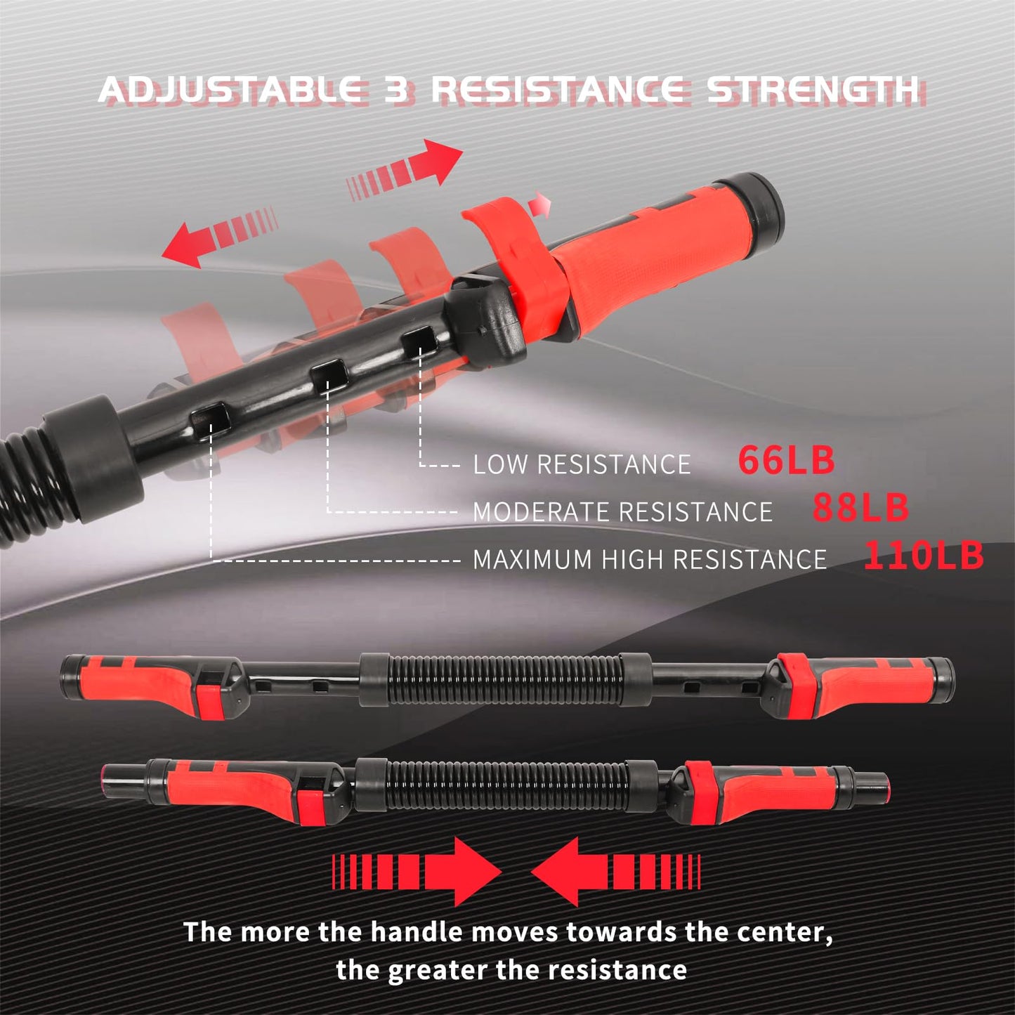 Adjustable Power Twist Bar - Upper Body Expander Equipment for Arm Chest, Spring Shoulder Forearm Bicep Strength Exercise Workout Training 66-110lb