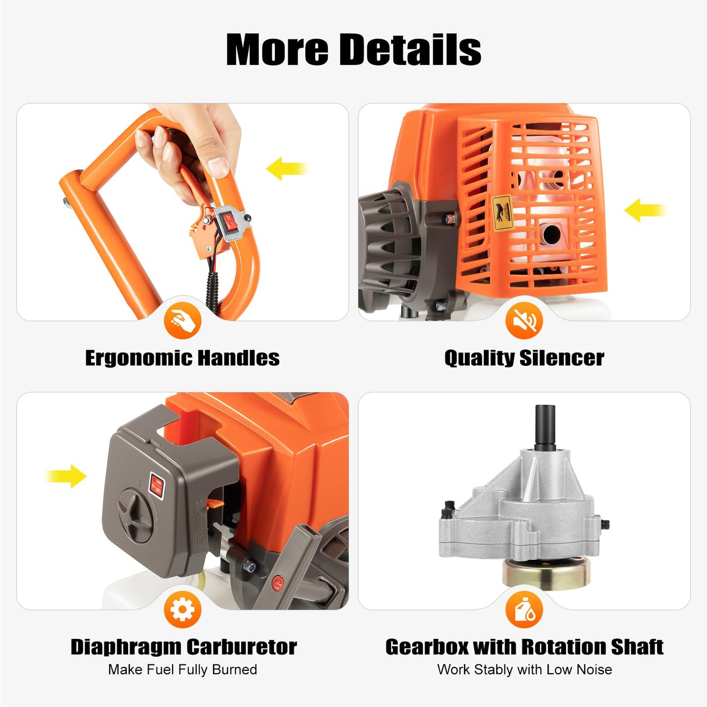 63CC 2-Stroke Hole Digger, 3HP Gas Powered Earth Auger Post Hole Digger Ground Drilling Machine Gasoline Earth Auger Wheelbarrow w/Extra-Large Fuel Tank & Bits for Fence Ground Drill Planting (Orange)