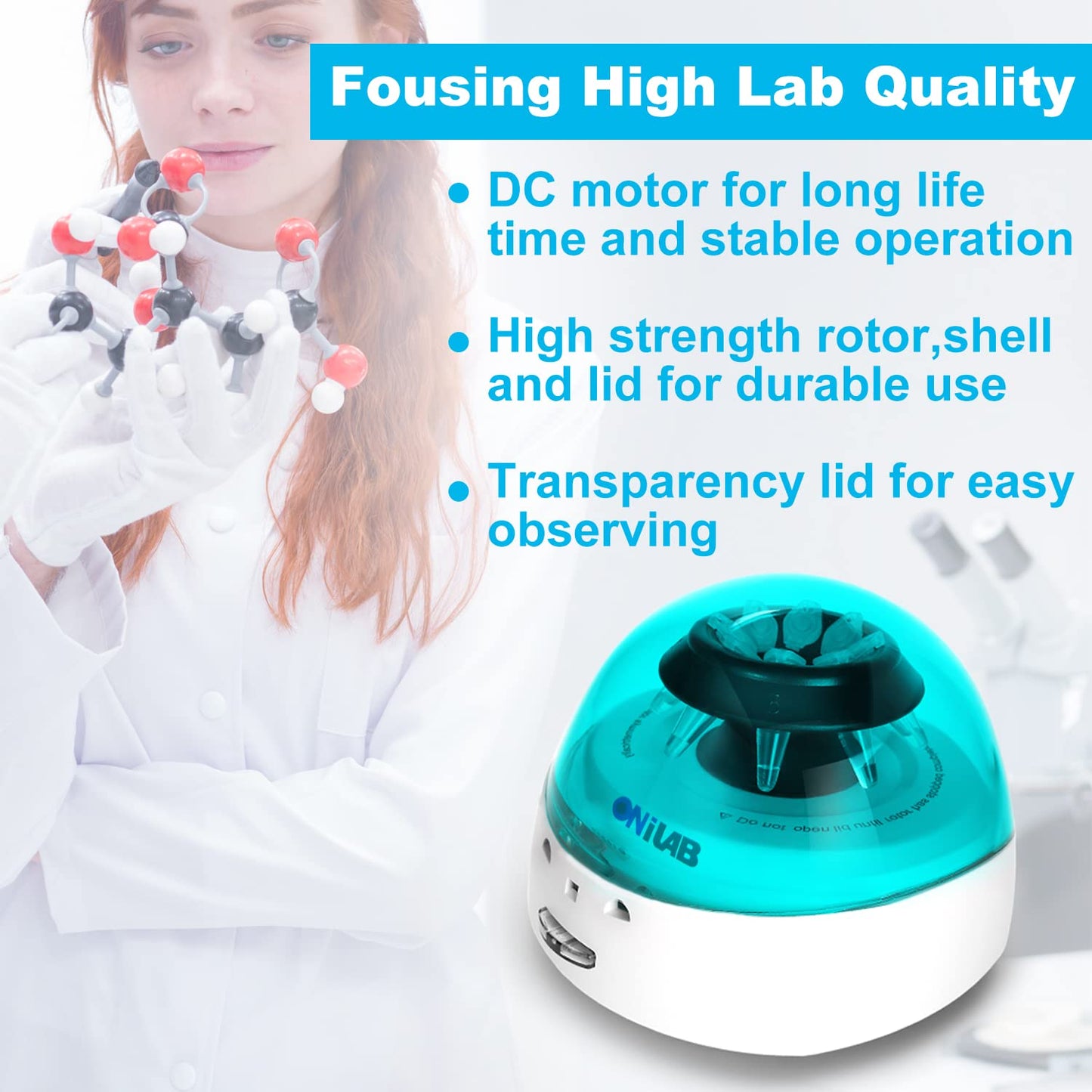 ONiLAB Scientific Mini Centrifuge 5000RPM,1360 x g RCF, Lab Benchtop Centrifuge with 2 Rotors for 8 x 0.2/0.5/1.5/2.0ml and 0.2mL×32 PCR Strips, Low Noise≤45dB, 100-240V,Green lid(ONLY for MICROTUBES)