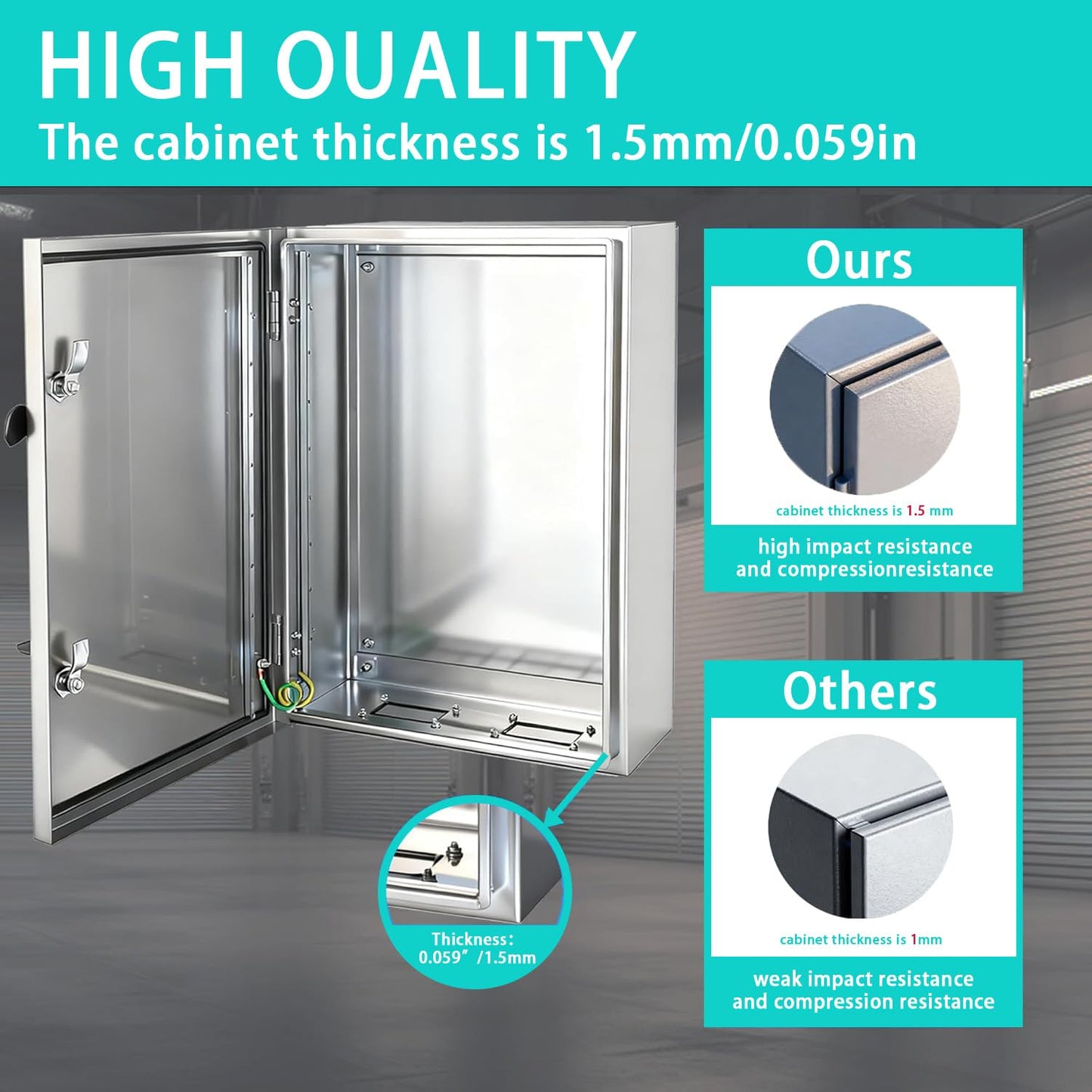 Yongchen Electrical Enclosure 24x16x12 Inch 304 Stainless Steel Enclosure IP66 Waterproof and Dustproof Metal Box Indoor and External Wall Hanging Electrical Enclosure Box