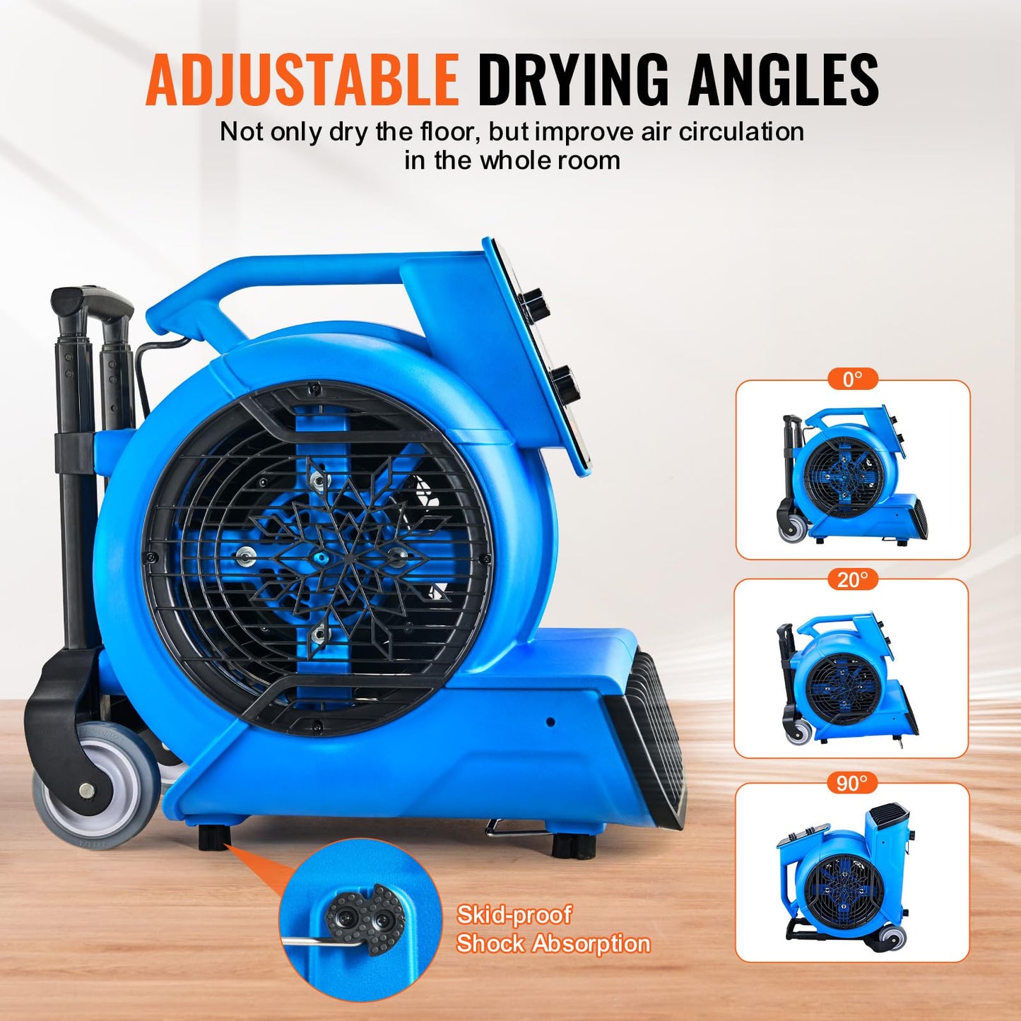 VEVOR Air Mover, 1 HP 4000 CFM Carpet Dryer for Cooling and Ventilating, Portable Floor Blower Fan with 3 Blowing Angles and Time Function, for Janitorial, Home, Commercial Use