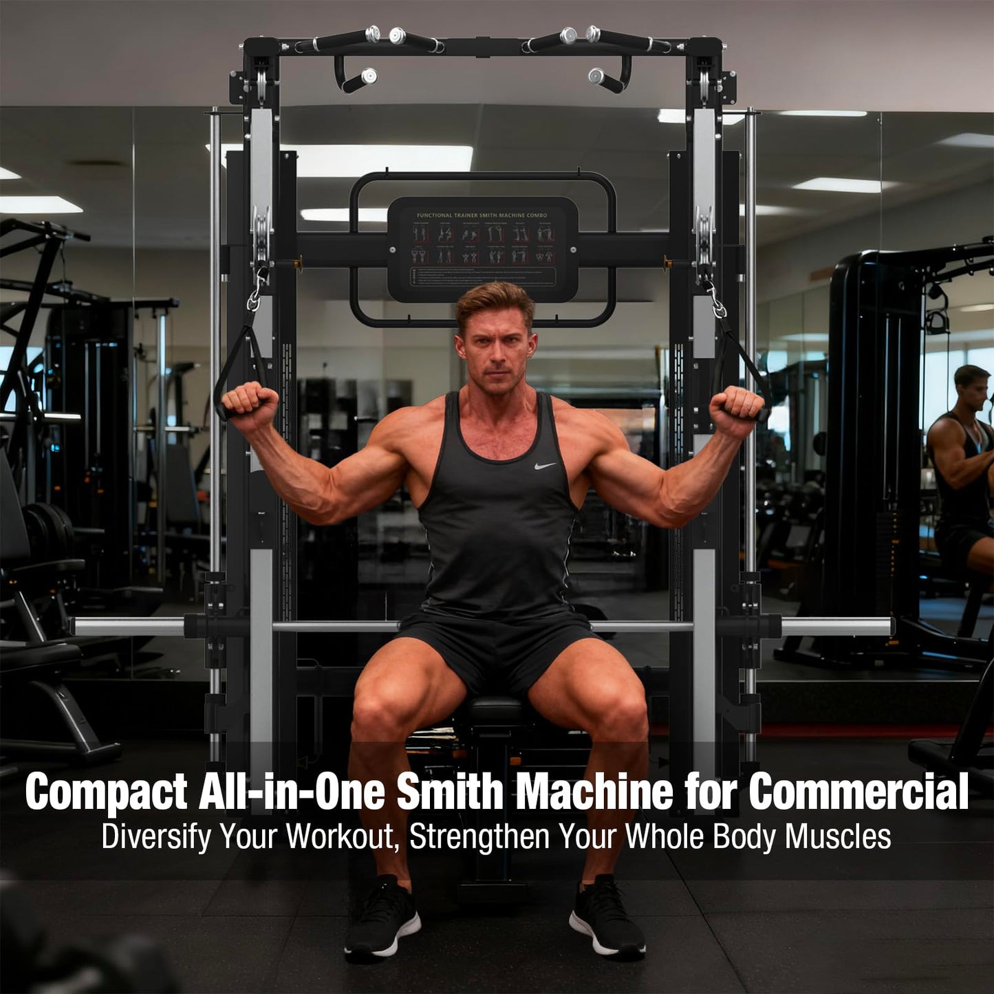 Functional Trainer Smith Machine for Commercial, Multifunctional Cable Crossover Exercise Machine, All in One Home Gym System, Compact Fitness Equipment, Workout Weight Machine for Strength Training