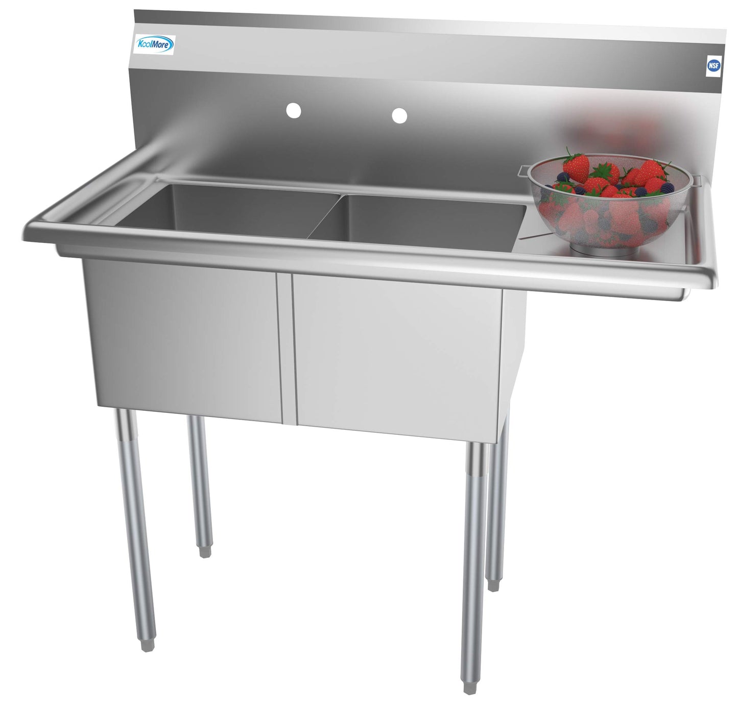 KoolMore 2 Compartment Stainless Steel NSF Commercial Kitchen Prep & Utility Sink with Drainboard - Bowl Size 14" x 16" x 11", Silver