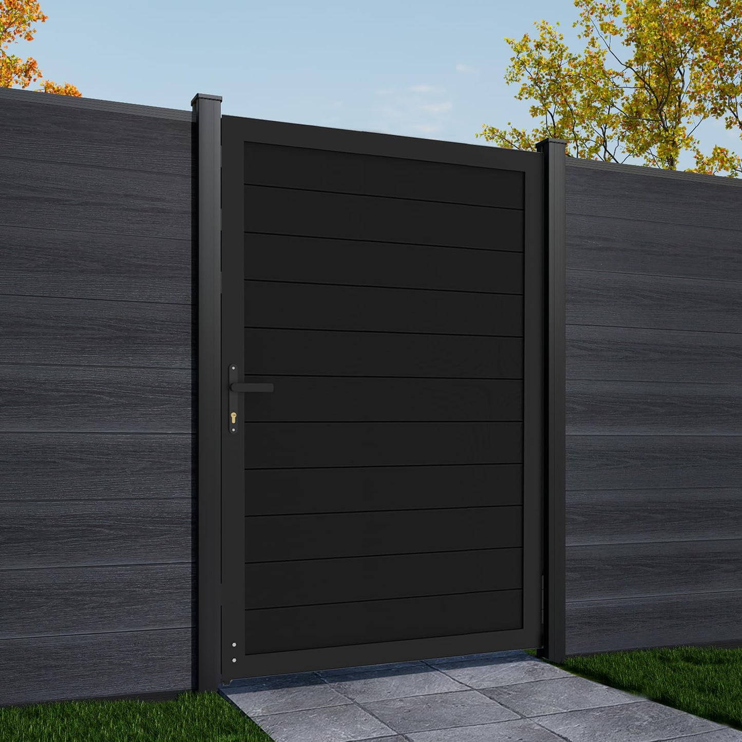 Mondaria Aluminum Privacy Fence Gate, 6ft(H) x 4ft(W) – Outdoor Privacy Fence Gate with Metal Frame and Knob Kits, Black (Without Post)