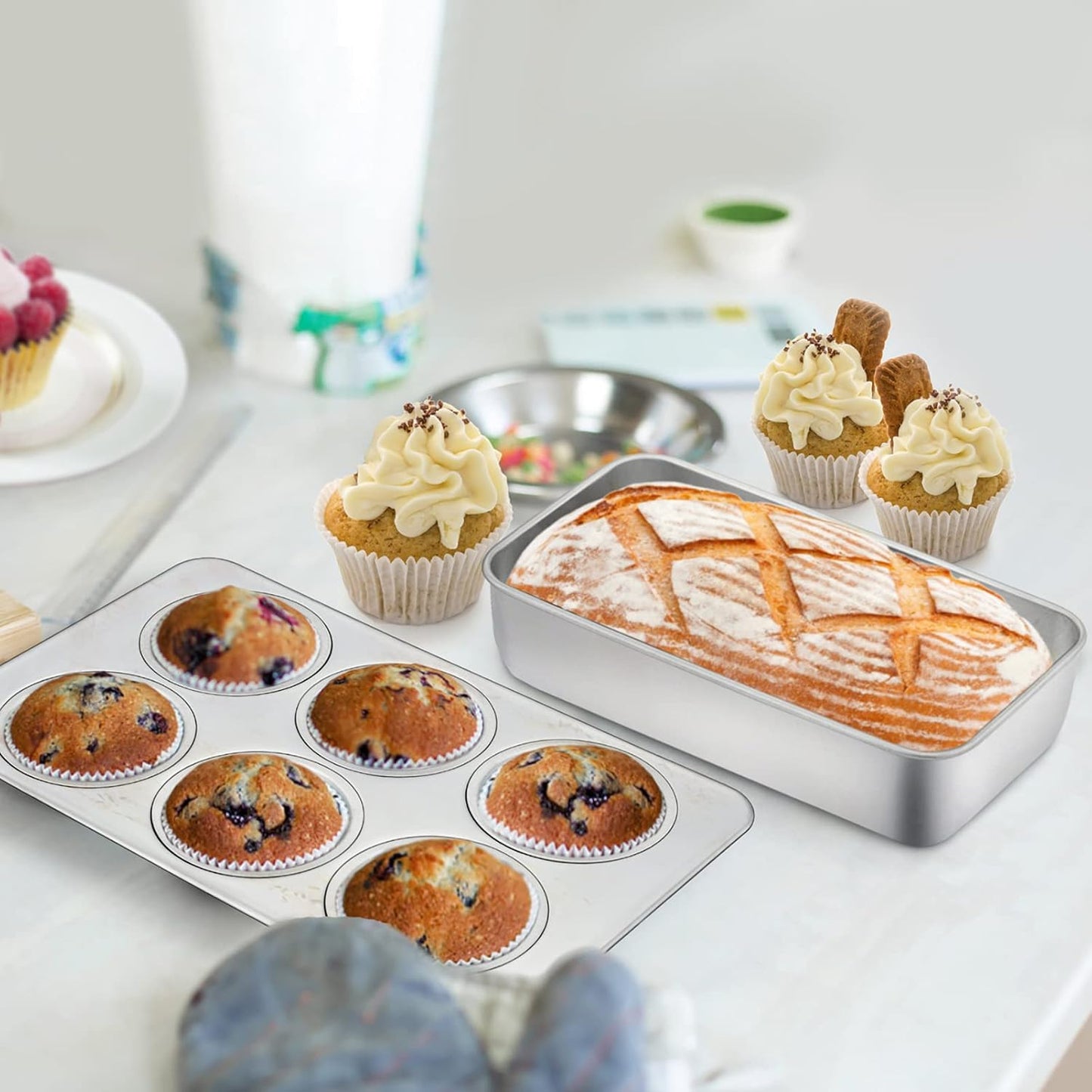 TeamFar Bakeware Set - Heavy-Duty Stainless Steel Baking Pans | 5-Piece Set with Cake, Loaf & Muffin Pans