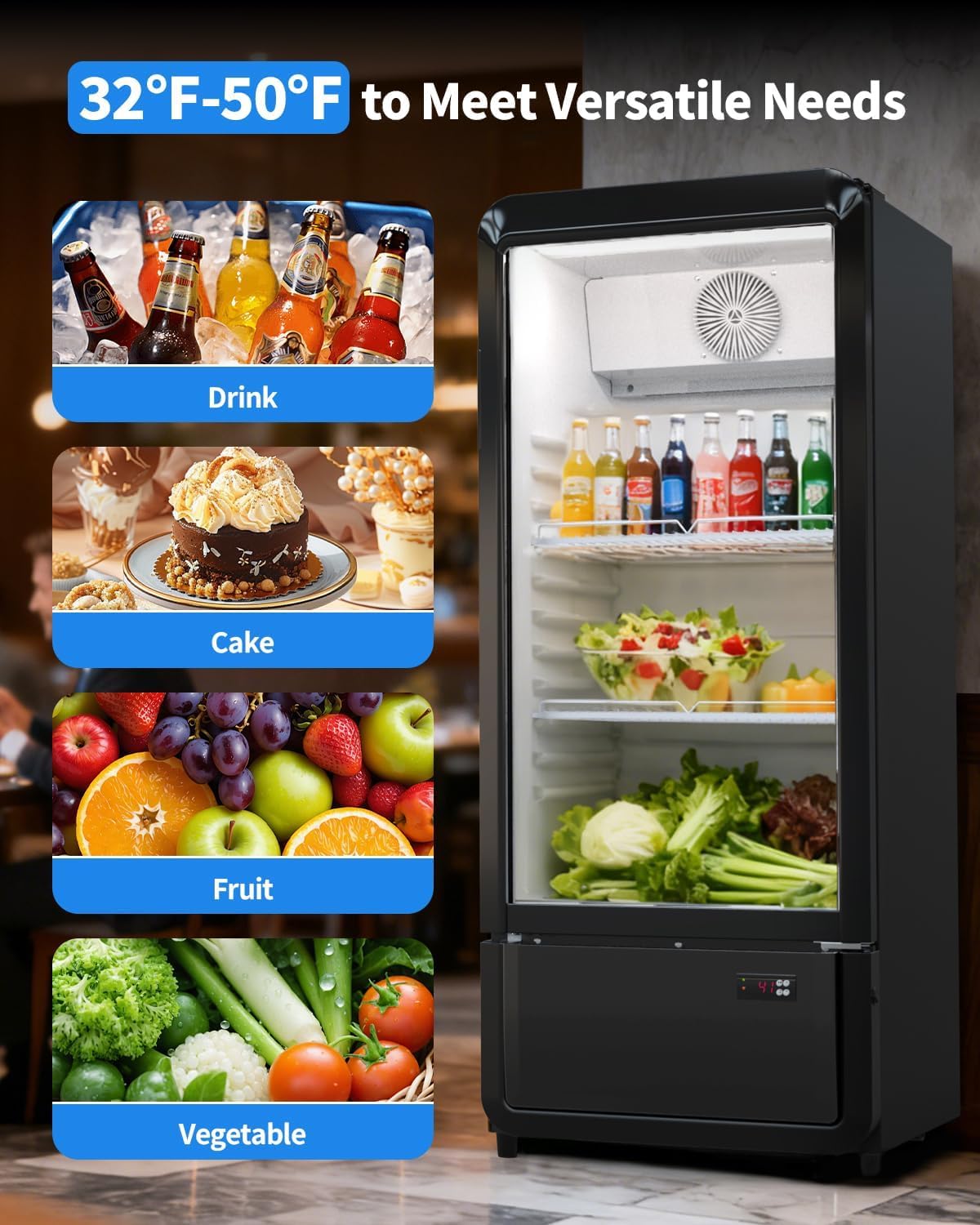 6.85 Cu. Ft Commercial Beverage Refrigerators with Glass Door & LED light, ETL DOE NSF Certified Drink Fridge, Upright Merchandiser Display Refrigerator for Store, Restaurant, Office, Bar