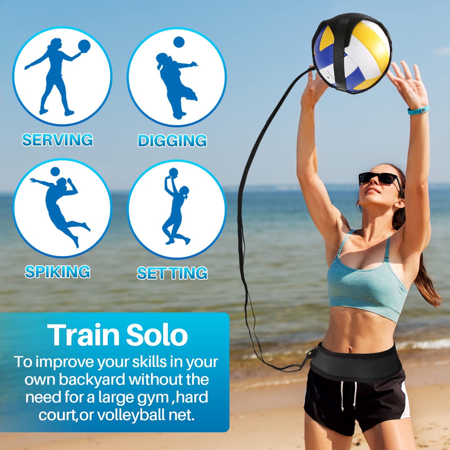 Volleyball Training Kit for Solo Practice, Adjustable Volleyball Serve Trainer, Volleyball Training Equipment for Serving, Setting & Spiking, Volleyball Training Aids for Beginners & Advanced Players