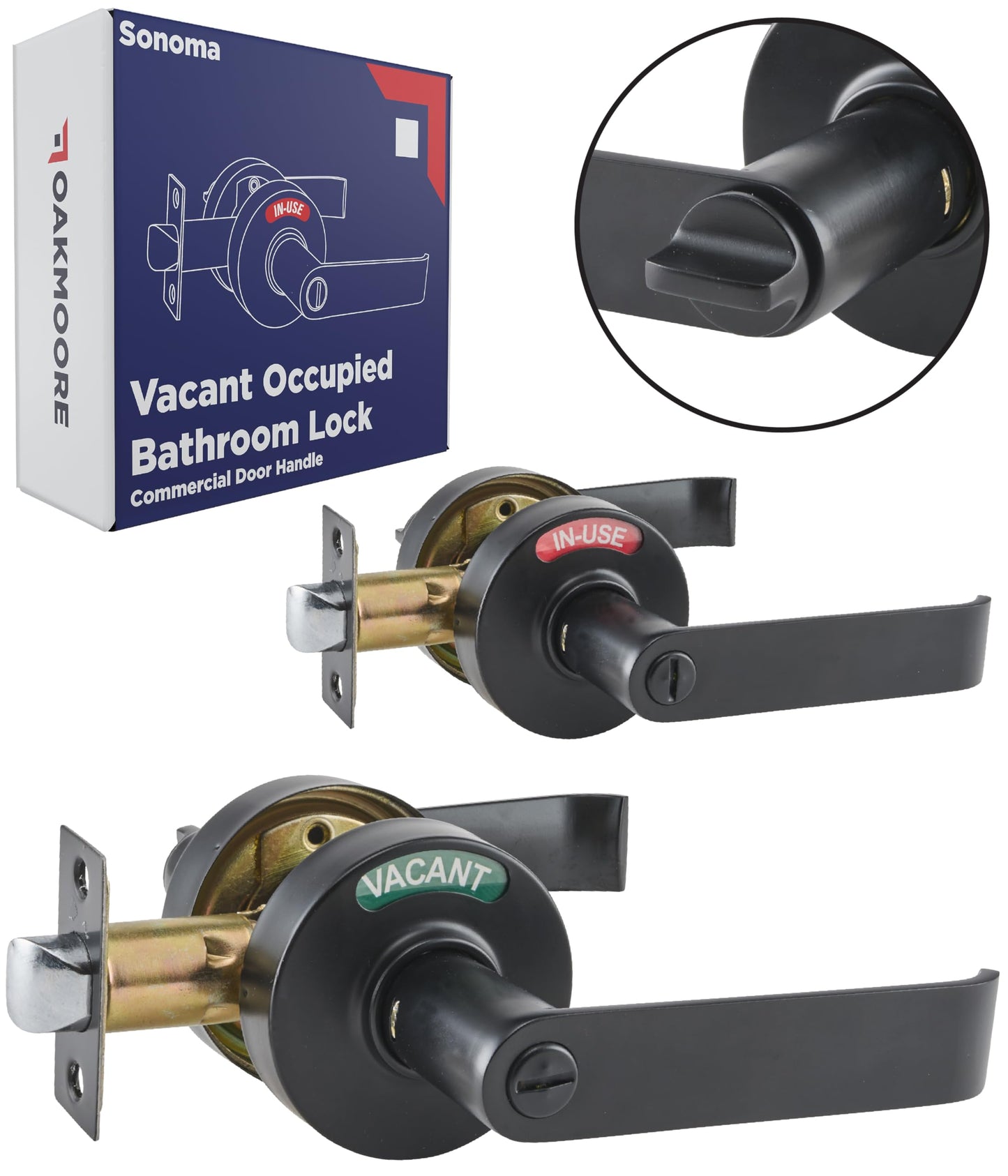 Commercial Door Handle Lock, Bathroom Locks for Home Doors, Vacant Occupied Bathroom Restroom Door Handles, Privacy Lock, Occupied Door Handle (Black)