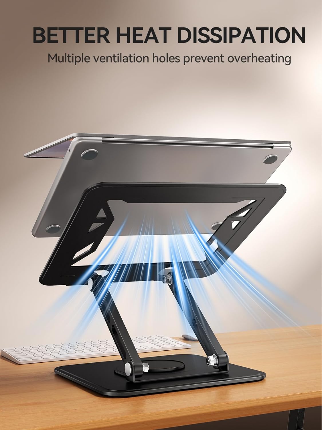tounee 360 10-15.6"-Black Laptop Stand for Desk, Adjustable Computer Stand Holder with Rotating Base, Ergonomic Laptop