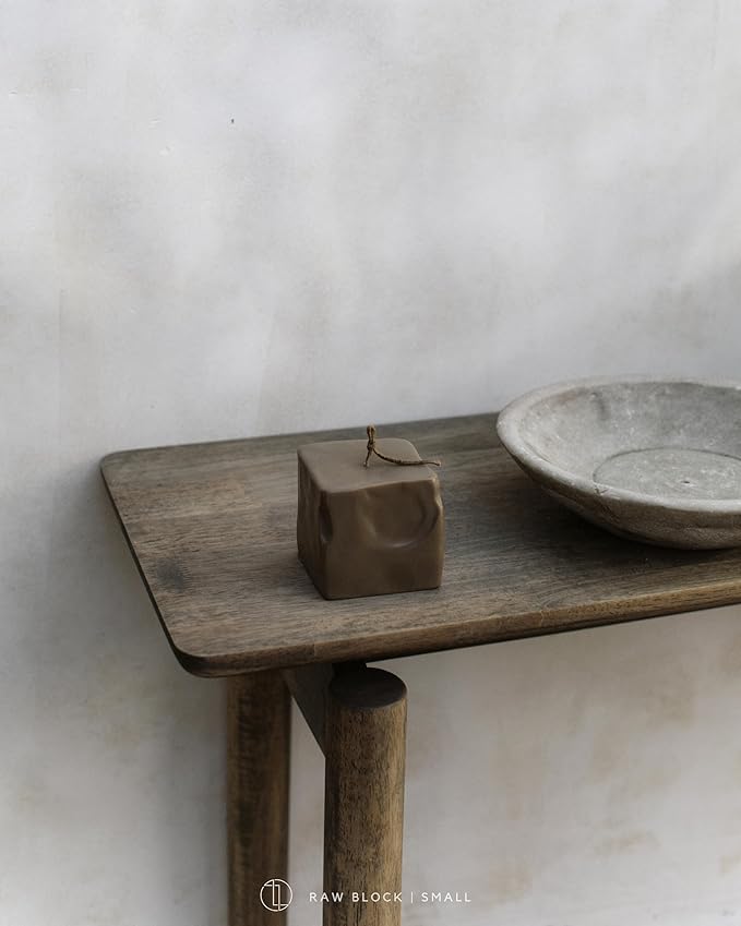 LAWA Raw Block Candle - Beautiful Handmade Pillar Scented Soy Wax Elegant Aesthetic Candle Housewarming Gift Home Room Shelf Decor Idea (Kobicha, Small)