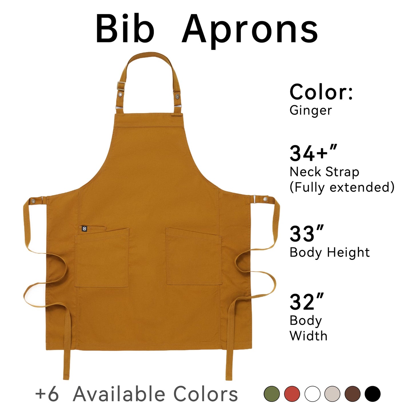 Guolamy Chef Aprons for Men Women with Large Pockets Canvas Apron Waterproof Professional with 2 Pockets 4251GB (Ginger, 1 Pack)