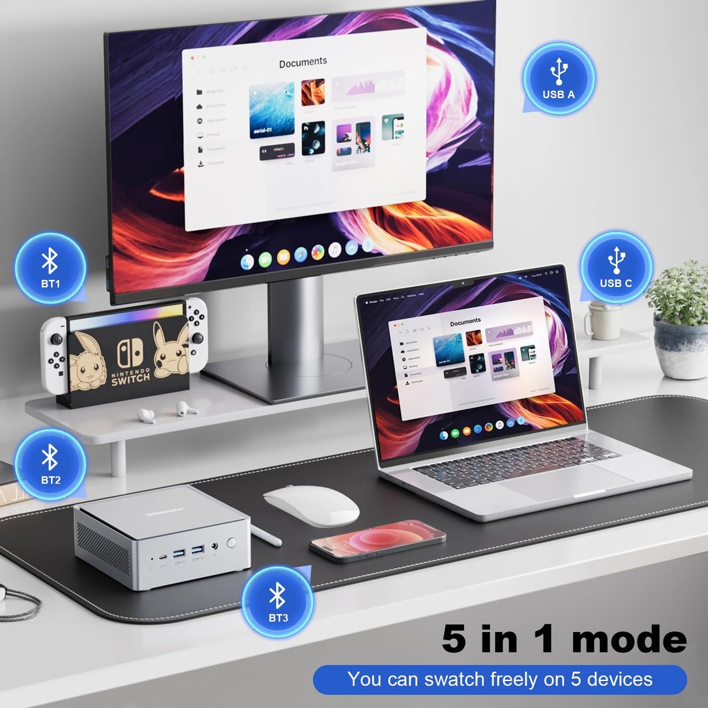DC 5 1 Wireless Mouse, in Bluetooth USB C Rechargeable Mouse for Laptops Disktops Tablets Compatible with Apple MacBook