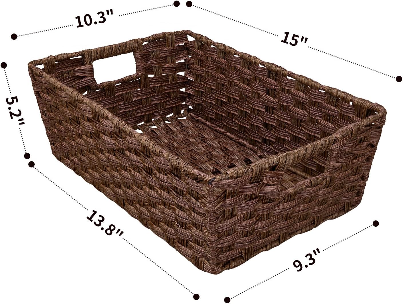 Onlytak Large Wicker Storage Basket Set - Washable & Waterproof Metal Frame | 15" x 10.3" x 5.2" - Brown