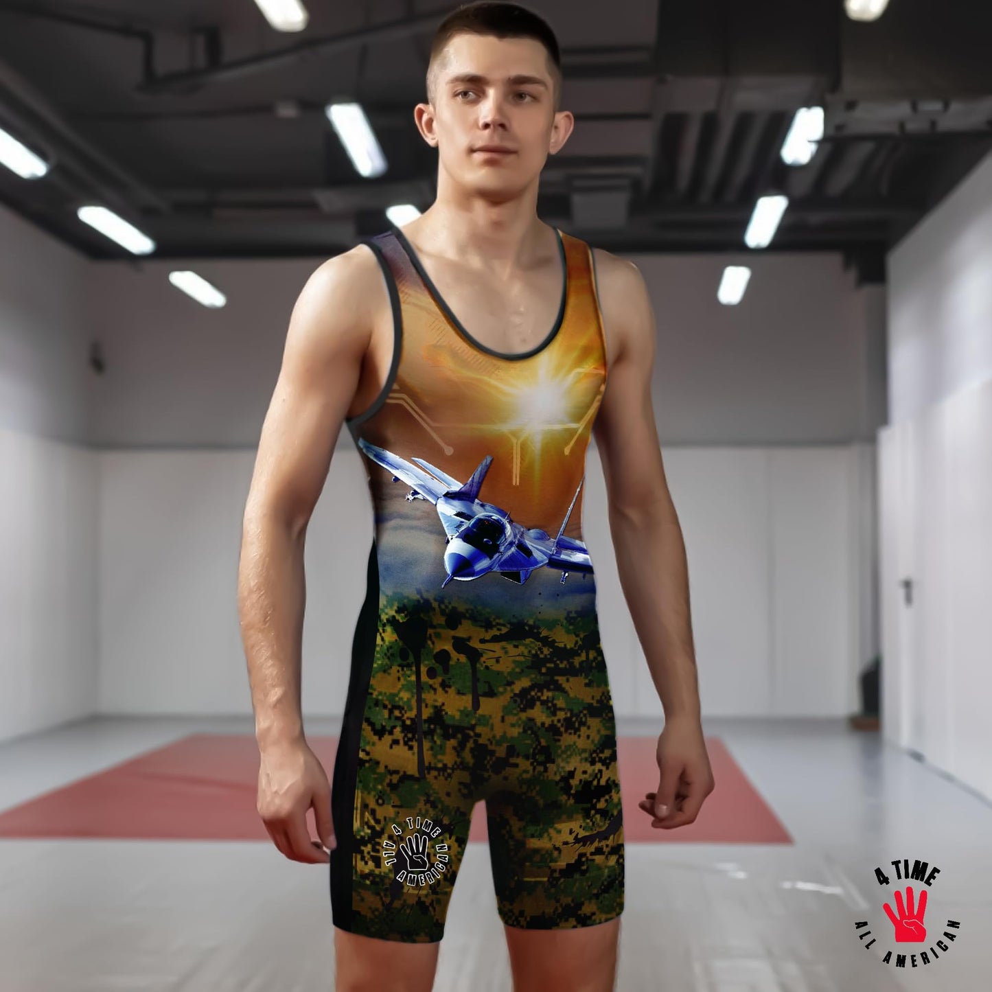 4 Time All American Sublimated Wrestling Singlet – Stitched & Durable Mens Singlet – Singlet for Wrestling, MMA & Powerlifting– Wrestling Singlet Youth Boys (One Shot, XXXS/YM 41-50 lbs.)