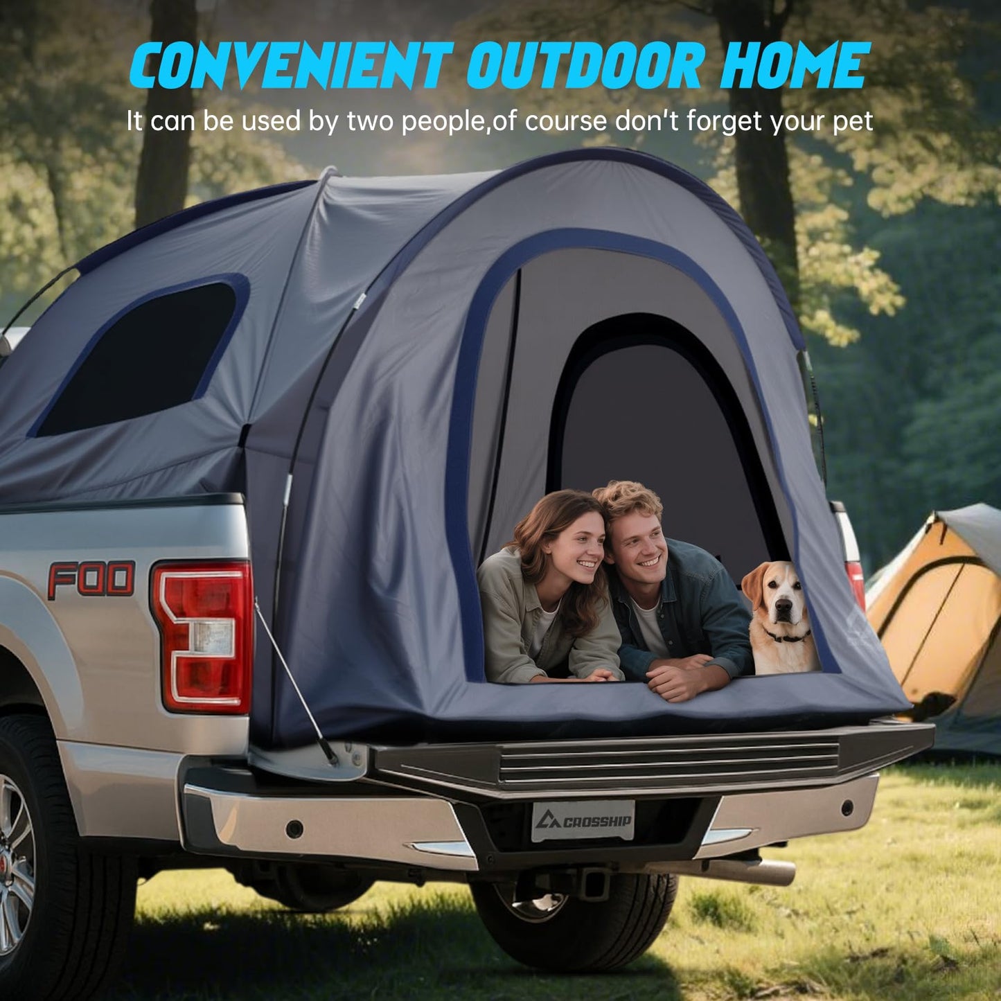 CROSSHIP 2-Person Truck Bed Tent with Awning, PU3000mm Waterproof Canopy with Insect-Prevention Mesh, Durable Anti-Tear Fabric, Easy Setup for Pickup Trucks (Fits 5.5–6ft Beds)