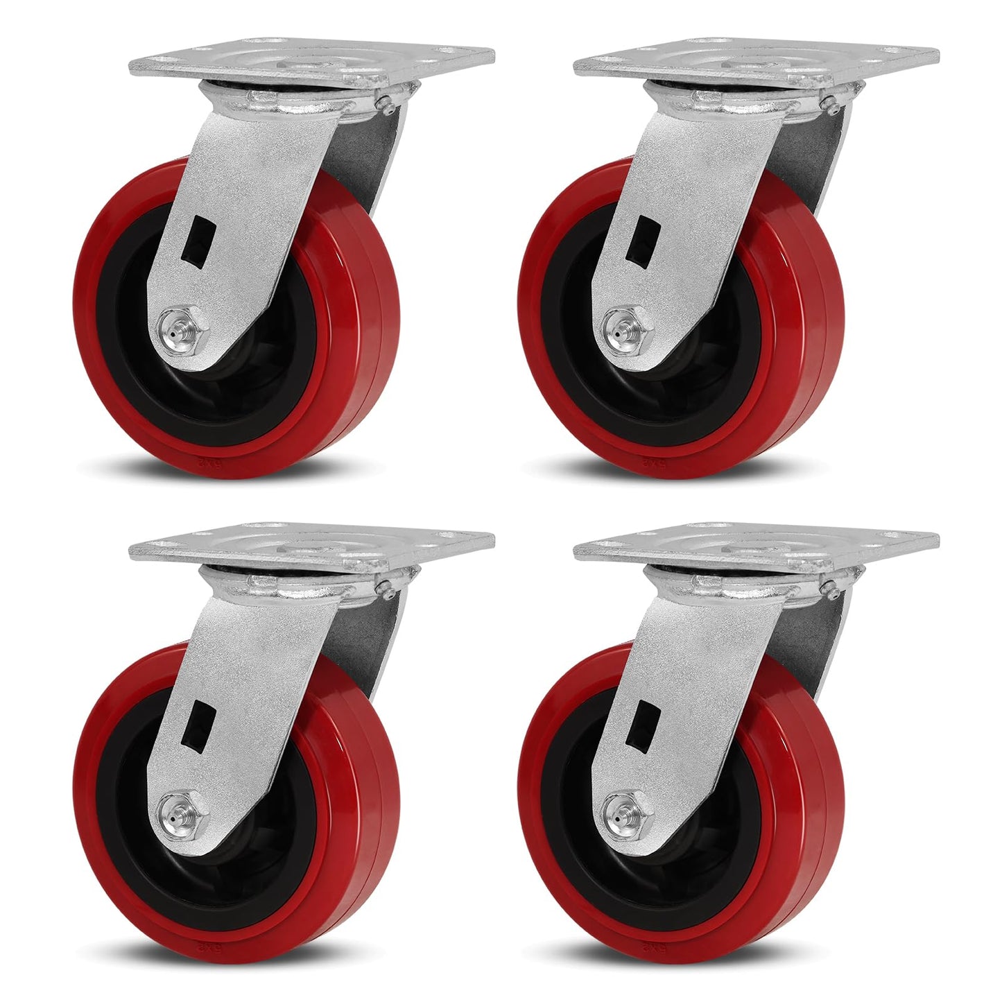 NINOSO Heavy Duty Casters, 5" Industrial Swivel Casters, Polyurethane Tread on Polypropylene Core, Casters Set of 4 with Load 3200lbs Capacity, Caster Wheels for Cart Toolbox (4 Swivel)