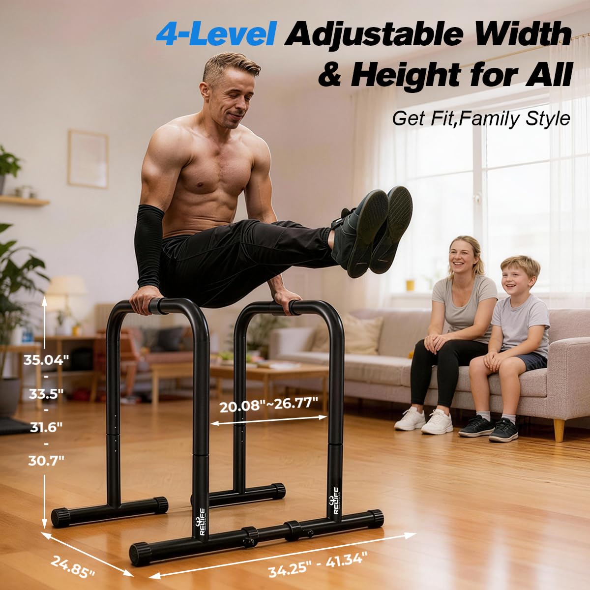 RELIFE REBUILD YOUR LIFE Dip bars &Dip Station Functional Heavy Duty Dip Stands Fitness Workout Dip bar Station Stabilizer Parallette Push Up Stand (Black)