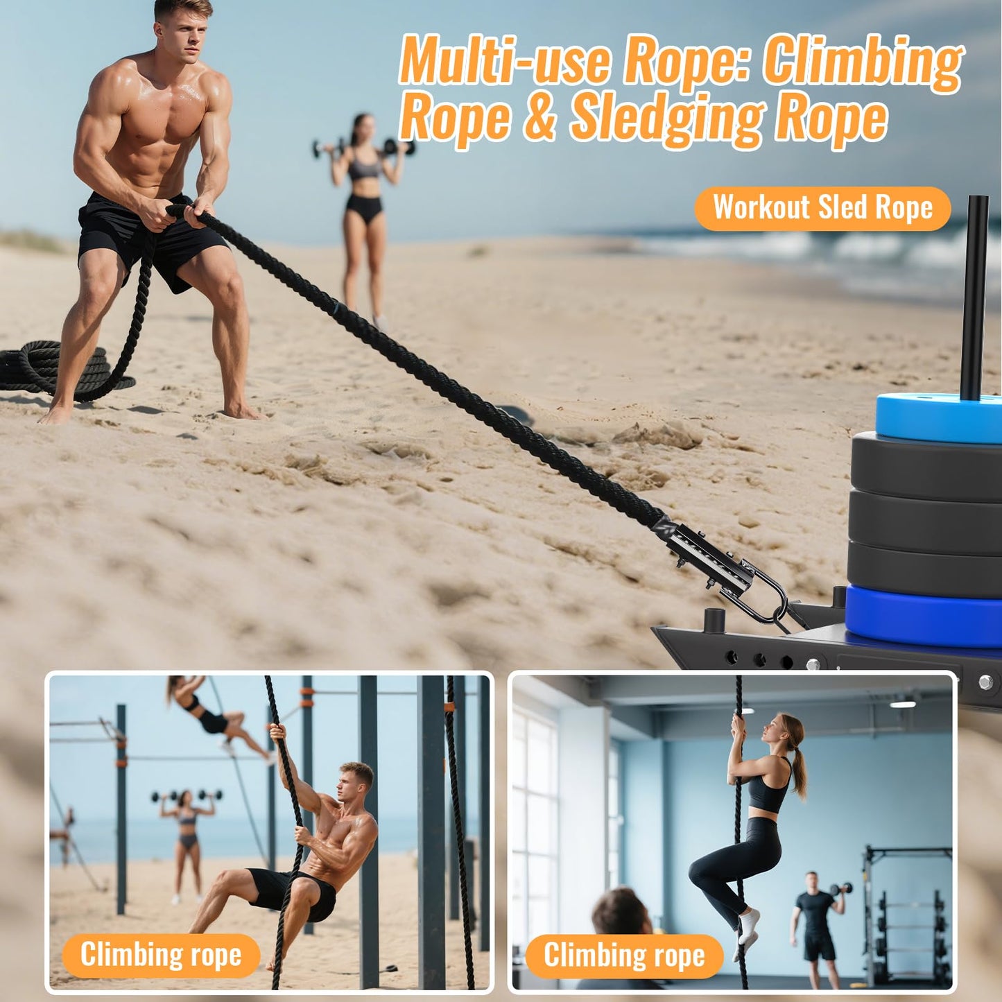 Keepark Weight Workout Sled Pulling Rope - Heavy Duty Workout Rope for Weight Sled, Tire Drag, Football Training - Fitness Resistance Exercise Equipment for Men & Women - 1.5 Inch x 15FT
