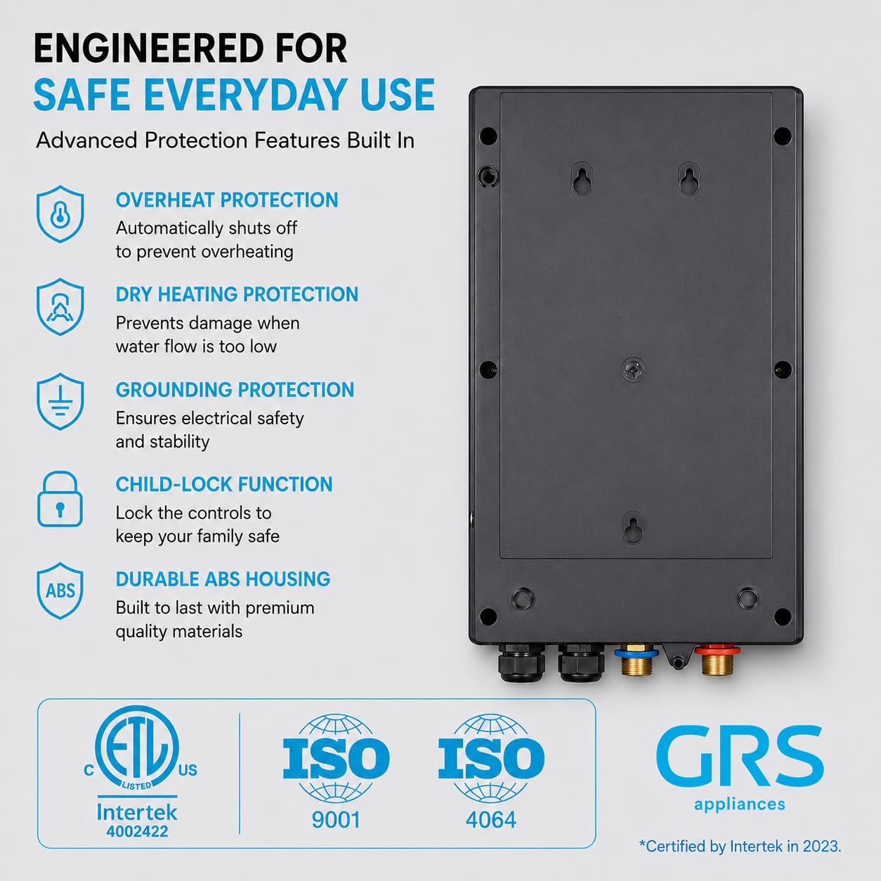 GRS Tankless Water Heater Electric 27KW 240V | Easy to Install Electric Heater with Digital Display | Whole House Water Tank for Shower, Kitchen, Bathroom, Sink, and more