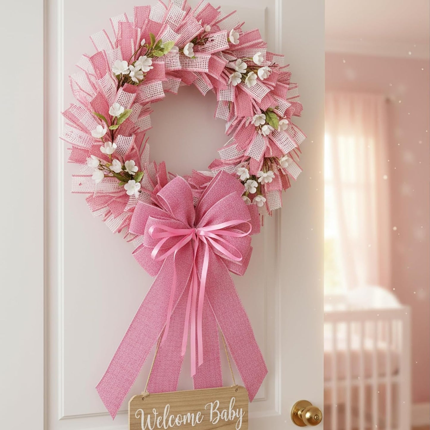 YKW Large Baby Pink Burlap Bow - 20x11 Inch Farmhouse Wreath Decor | Perfect for Baby Showers & Parties