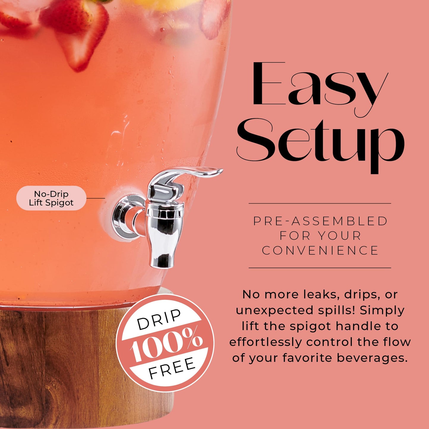 American Atelier Madera Beverage Dispenser Cold Drink Dispenser w/ 3-Gallon Capacity Glass Jug, Leak-Proof Acrylic Spigot in Gorgeous Gift Box Great for Parties, Weddings & More