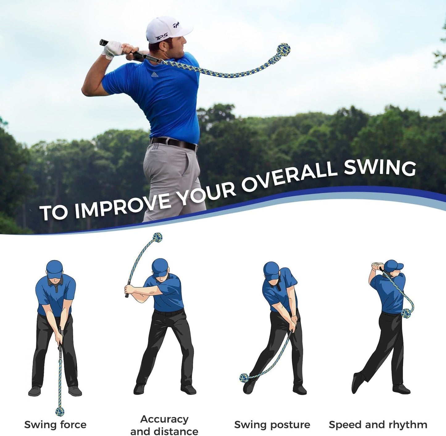 DMYTRSTDE Golf Rope Swing Trainer, Professional Golf Training Aid and Posture Corrector, Improve Tempo Accuracy Practice Equipment for Beginners and Experienced Golfers