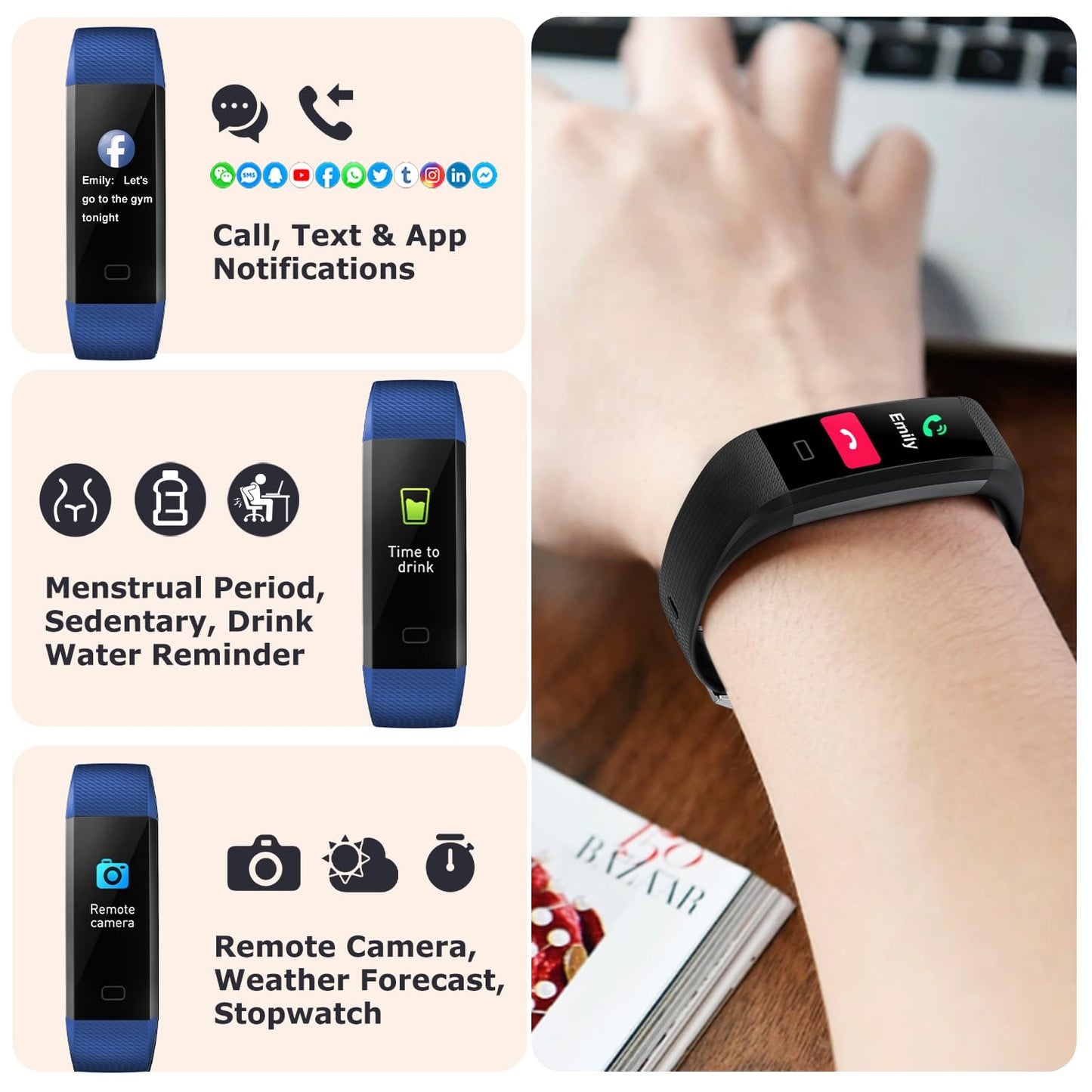 Fitness Tracker with Step/Distance/Calories Counter, Activity Tracker with Heart Rate Monitor, Slim Style Watch IP68 Waterproof, Sleep Monitor Tracker, Pedometer Watch for Women Men