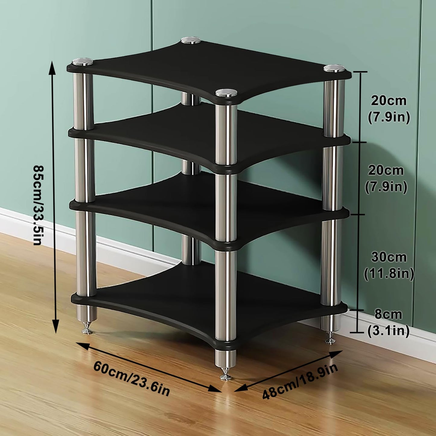SQXLXDD 4 Tier Record Player Stand Media Cabinet, Corner Audio-Video Shelving for Entertainment, TV Stereo Stand Network Server Rack, Stereo Cabinet Media Shelf for Home Game Console DVD Player