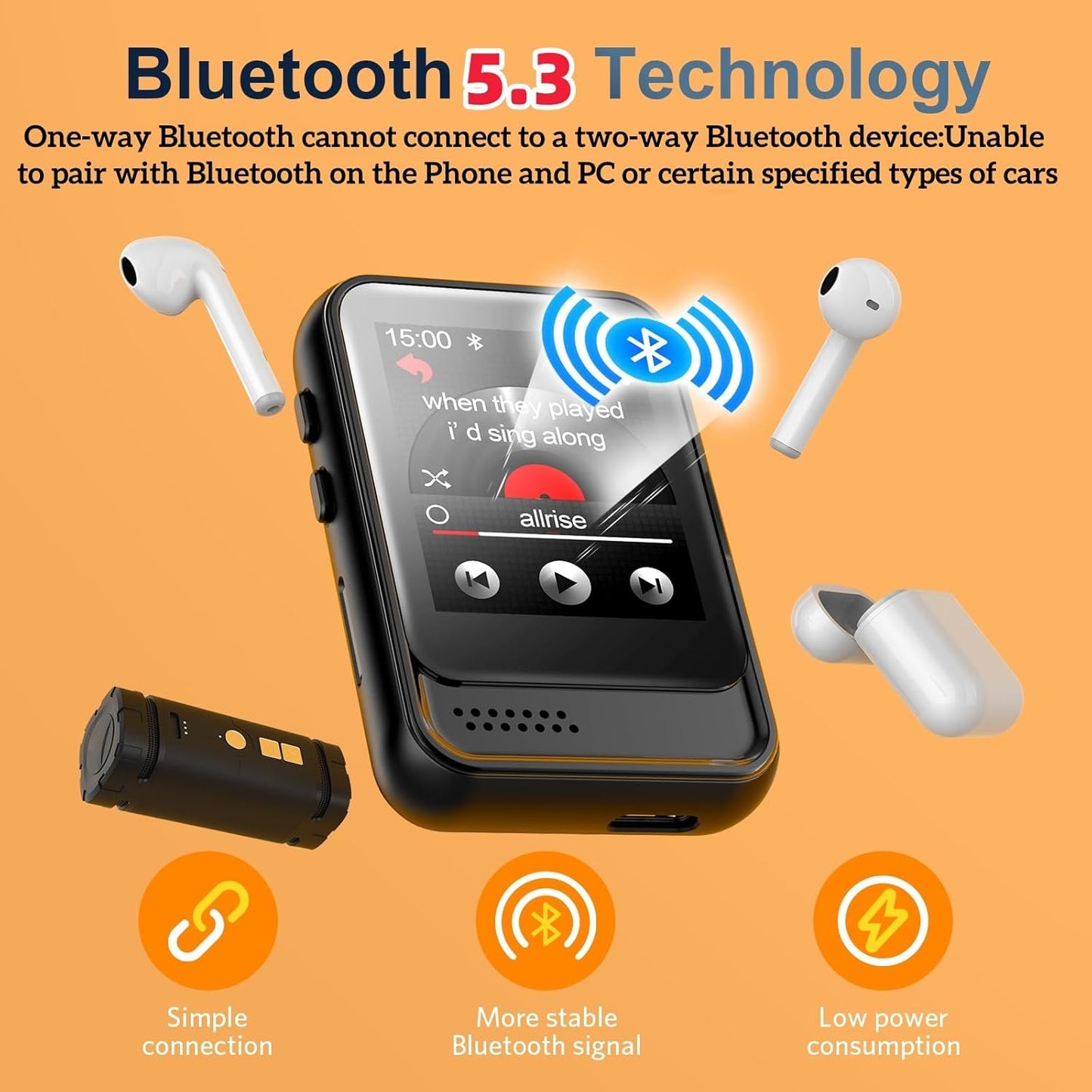 Colorcool MP3 5.3,Portable MP3 512GB Player with Bluetooth Music Player with Speaker and Micro SD Card Slot Player