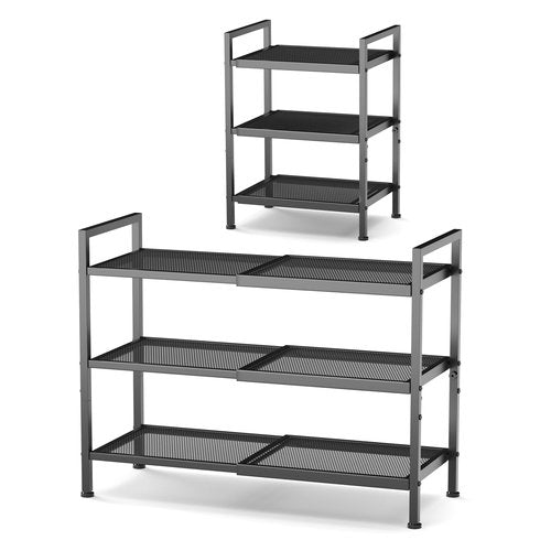 neatevday 3 Tier Shoe Rack, Expandable Shoe Rack for Closet, Adjustable Shoe Organizer for Entryway, Shoe Storage Organizer for Door Entrance, Garage, Bedroom