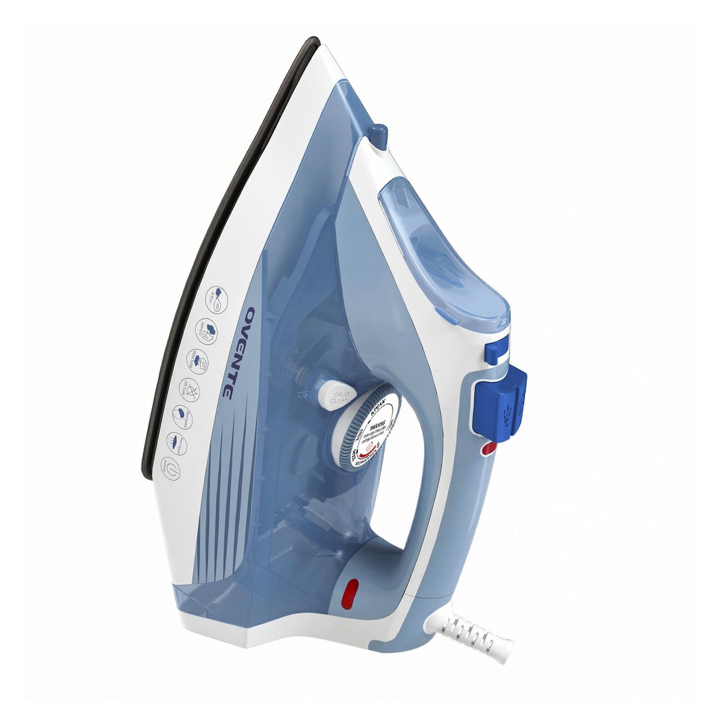 OVENTE Steam Iron for Clothes, 1200W Flat Iron with Non-Stick Ceramic Soleplate, Precise Thermostat Dial, Auto Shutoff, Self-Cleaning, Anti-Drip & 11.83oz Water Tank for Ironing Fabrics, Blue IRNL77BL