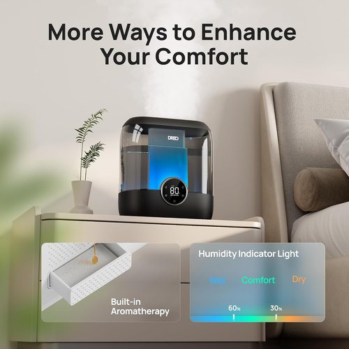 DREO Smart Humidifier - 6L Top Fill Cool Mist | 60-Hour Runtime, Quiet Ultrasonic for Large Rooms - Black
