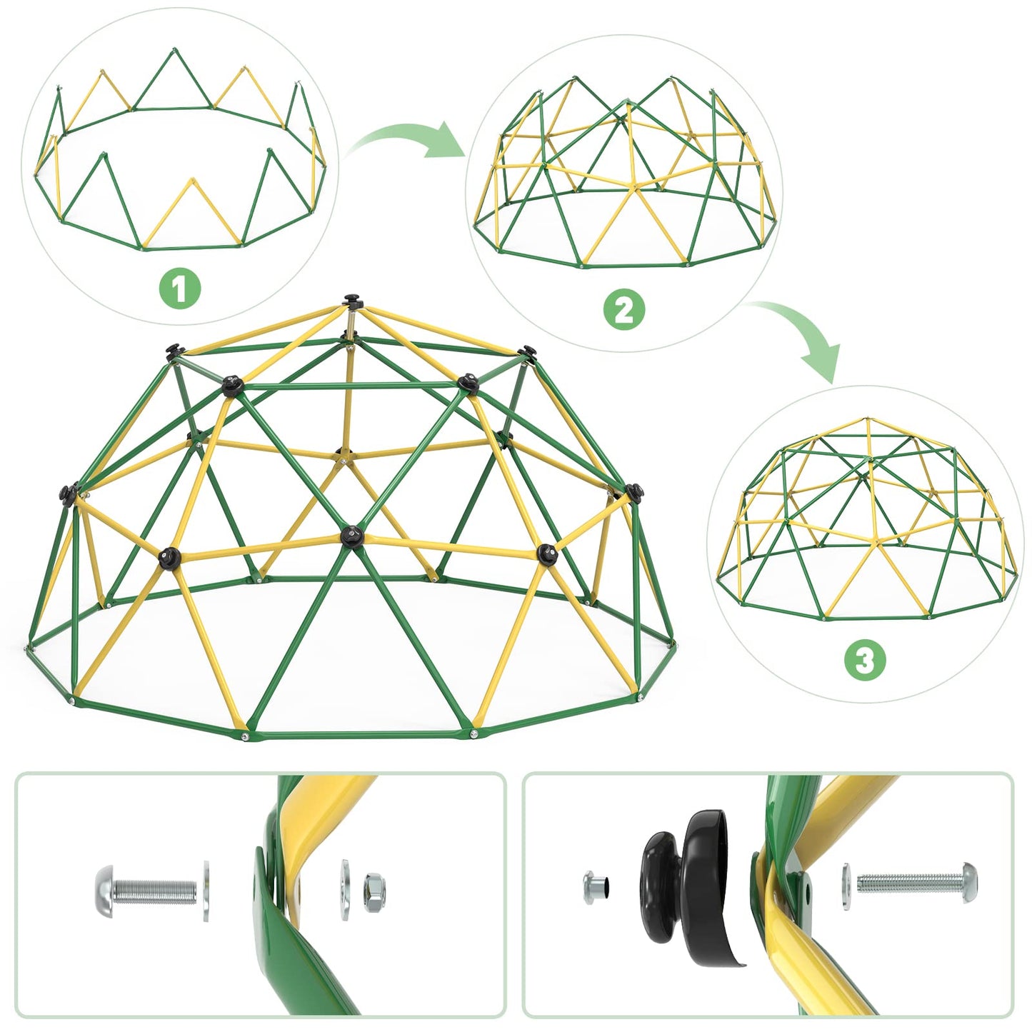 GIKPAL Climbing Dome, 10FT Dome Climber with Hammock for Kids 3 to 10 Outdoor Play Equipment, Supports up to 1000lbs Jungle Gym, Anti-Rust, Easy Assembly, Yellow+Green