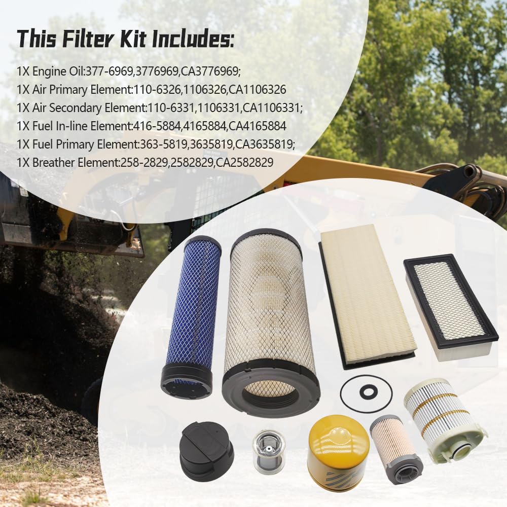 1000 Hours Maintenance Filter Kit, Fit for CAT 236D 242D 246D 259D 279D 289D 299D 299D2 262D 272D 272D2 257D, Complete Oil Change Service Filter Kit