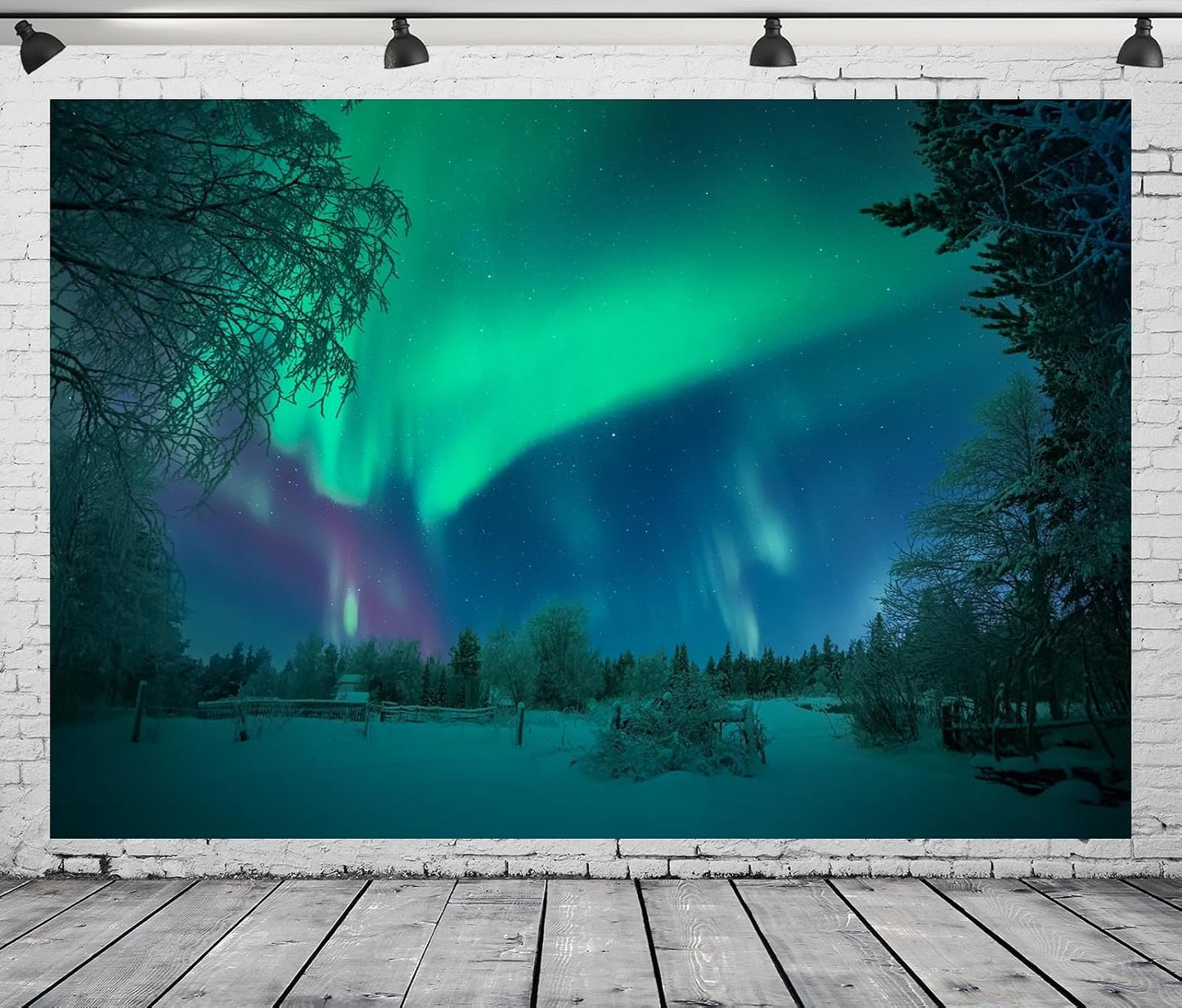 BELECO 8x8ft Fabric Aurora Borealis Backdrop Winter Forest Snowfield Northern Lights Night Sky Background Polar Lights