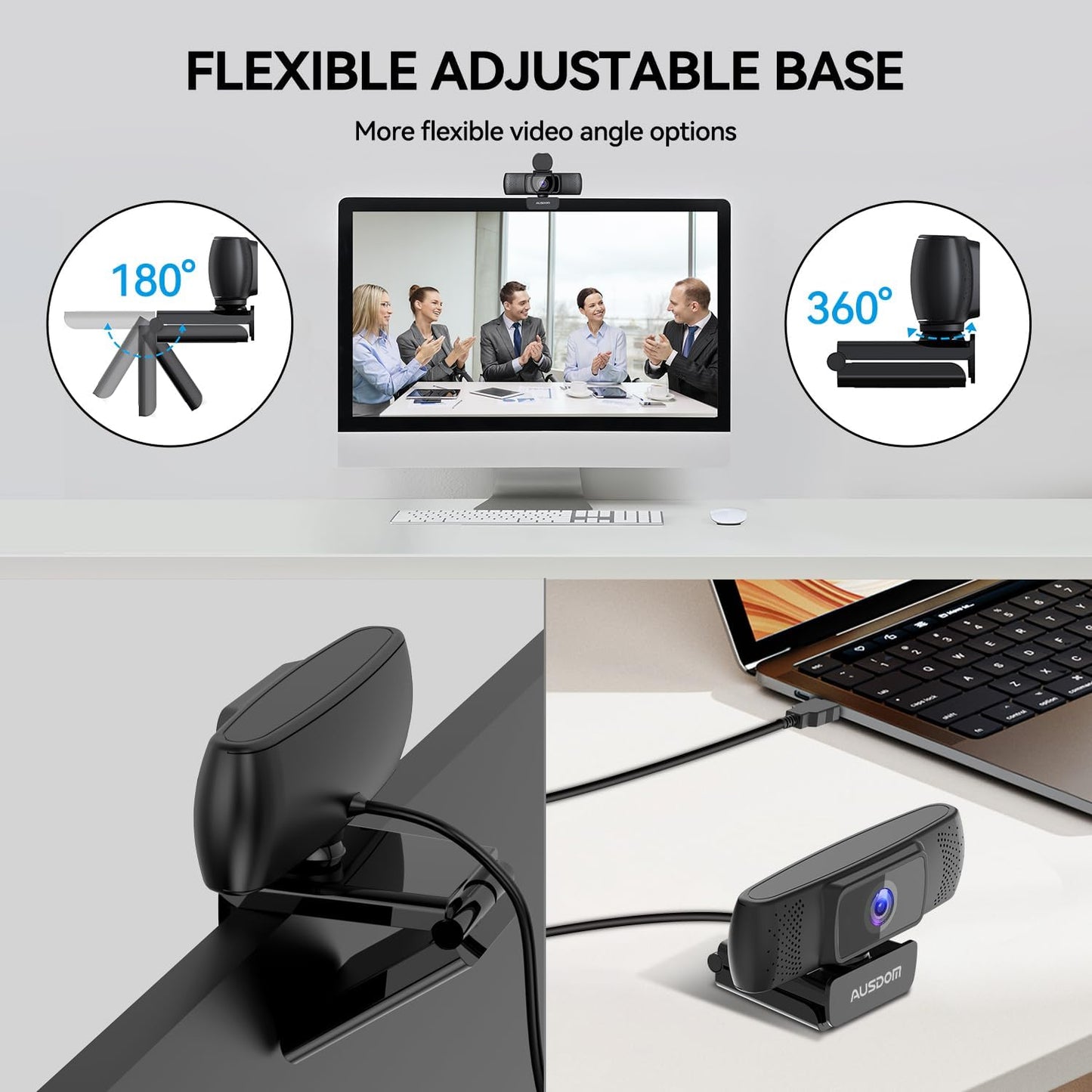 AUSDOM AF640 1080P 90FOV Webcam with Microphone, USB PC Camera Webcam with Privacy Cover, Plug and Play Computer Camera