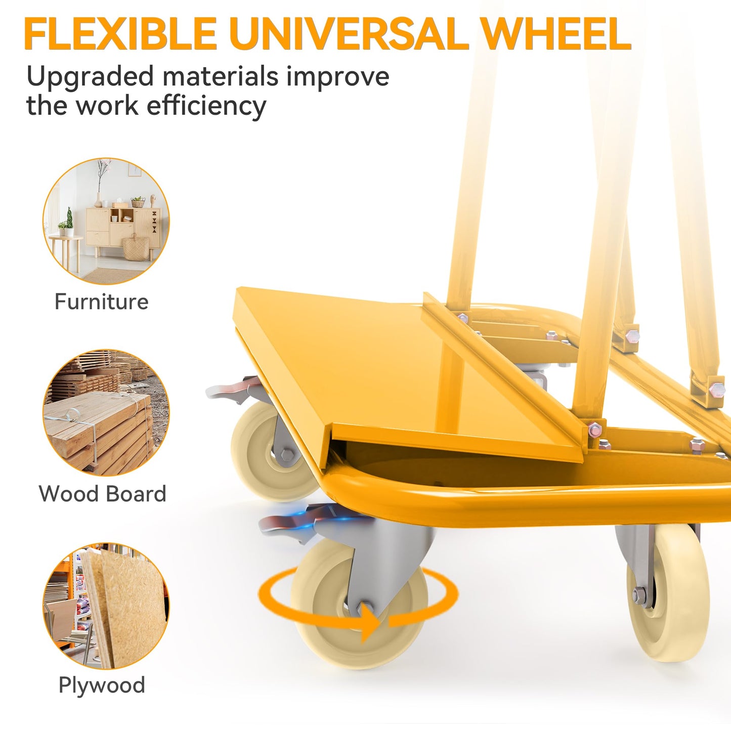 YINTATECH 3000lbs Drywall Cart Dolly, Heavy Duty Drywall Sheet Cart with 4 Swivel Wheels, Panel Dolly for Plywood, Sheetrock, Wall Panels, Lumber, Orange