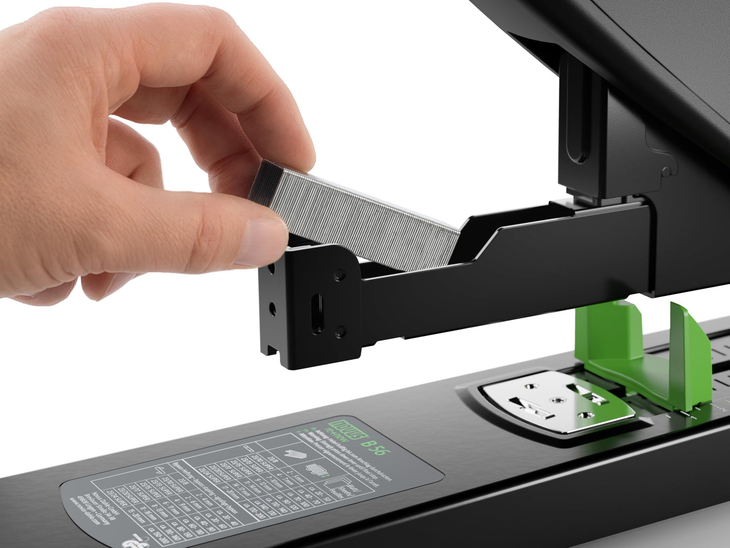 Novus B56 re+New Heavy Duty Stapler, 200 Sheet Capacity, Made of 82% Recycled Plastic, German Engineered, Adjustable Guide, 25 Yr. Warranty, Black (023-0066)