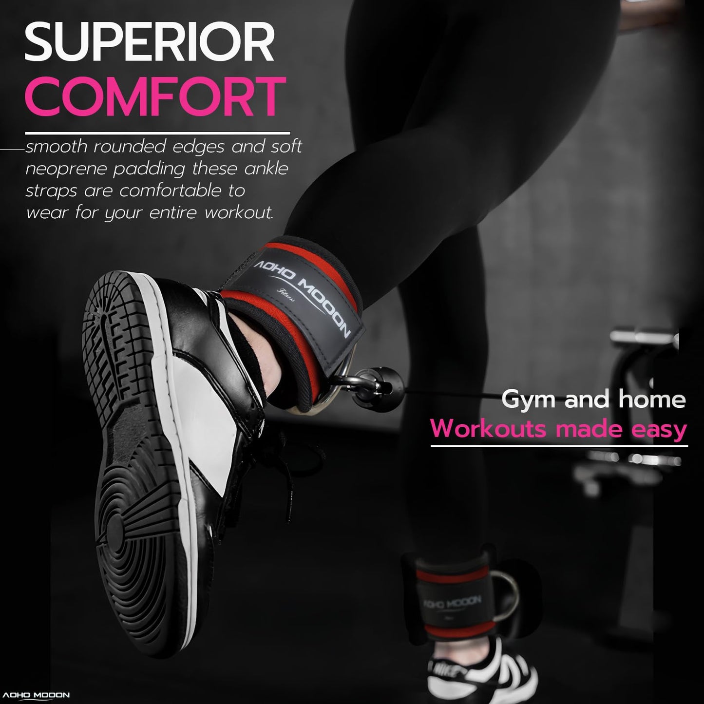 AOHO MOOON Ankle Strap for Cable Machine Attachments, Gym Accessories for Women and Men, Neoprene Ankle Cuffs for glute Kickback, Leg Workouts ande Booty Hip Abductors Exercise