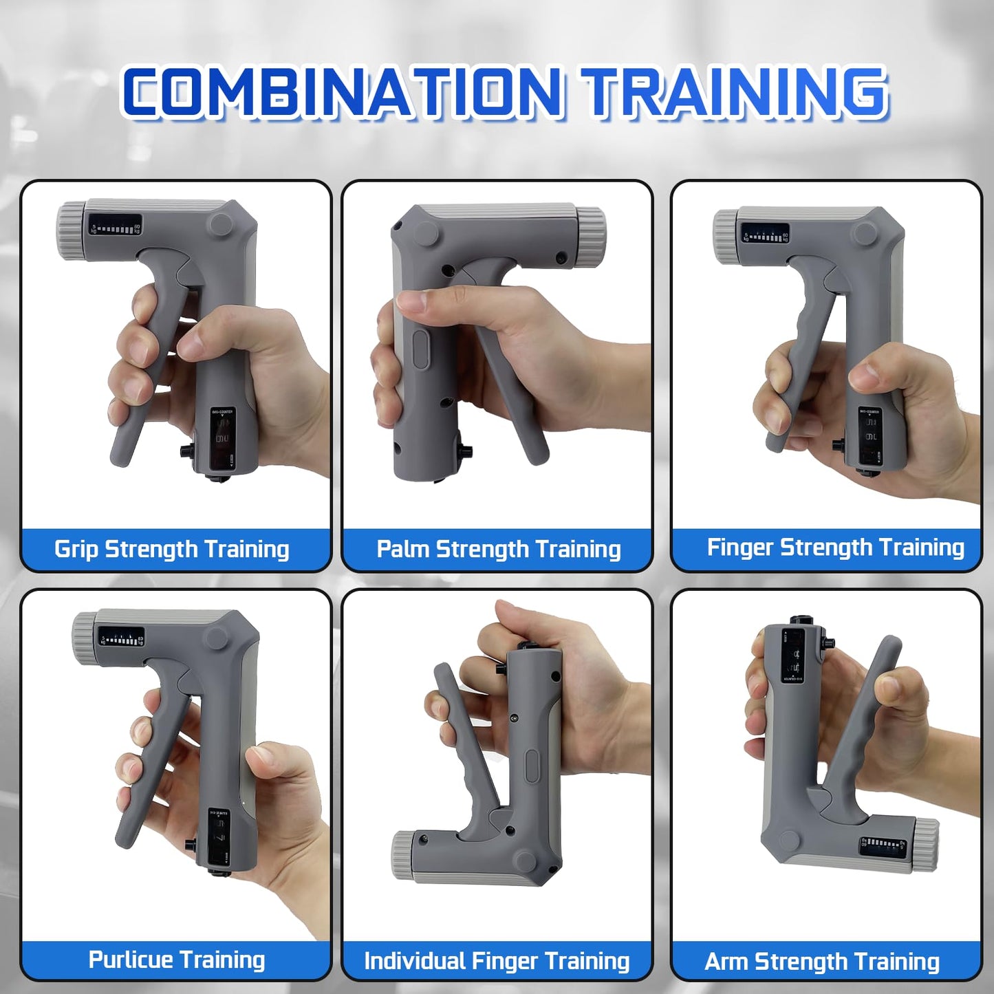 HICHOR Hand Grip Strength Trainer Kit - Hand Gripper Training Set with Adjustable Resistance 2 Finger Stretchers Extenders Finger Exerciser Forearm Workout Ring Exercise Equipment Accessories Gray