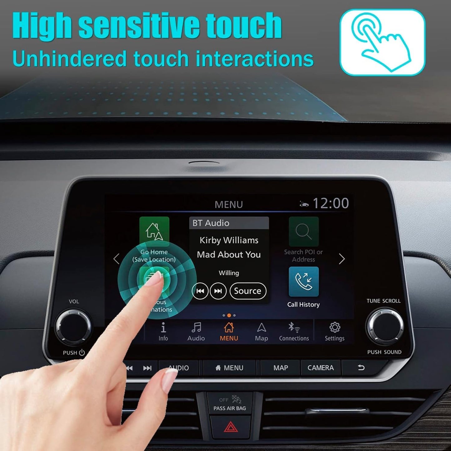 alpmosn 19-22 8" HD Tempered Glass Screen Protector Compatible with Nissan Altima Platinum/SL/SR/SV Center Control