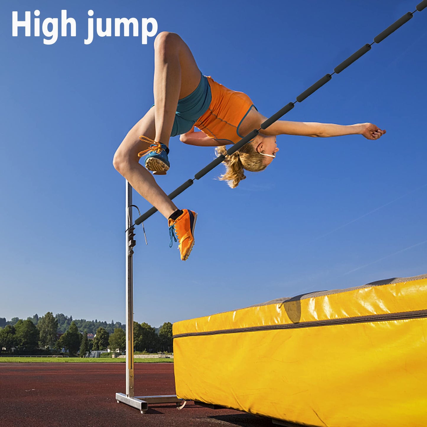 moonoom High Jump Training Equipment, 9.9 Ft Long High Jump Bungee Elastic Crossbar, Cord Training Equipment Foam for Beginners Athletes Practice, Black