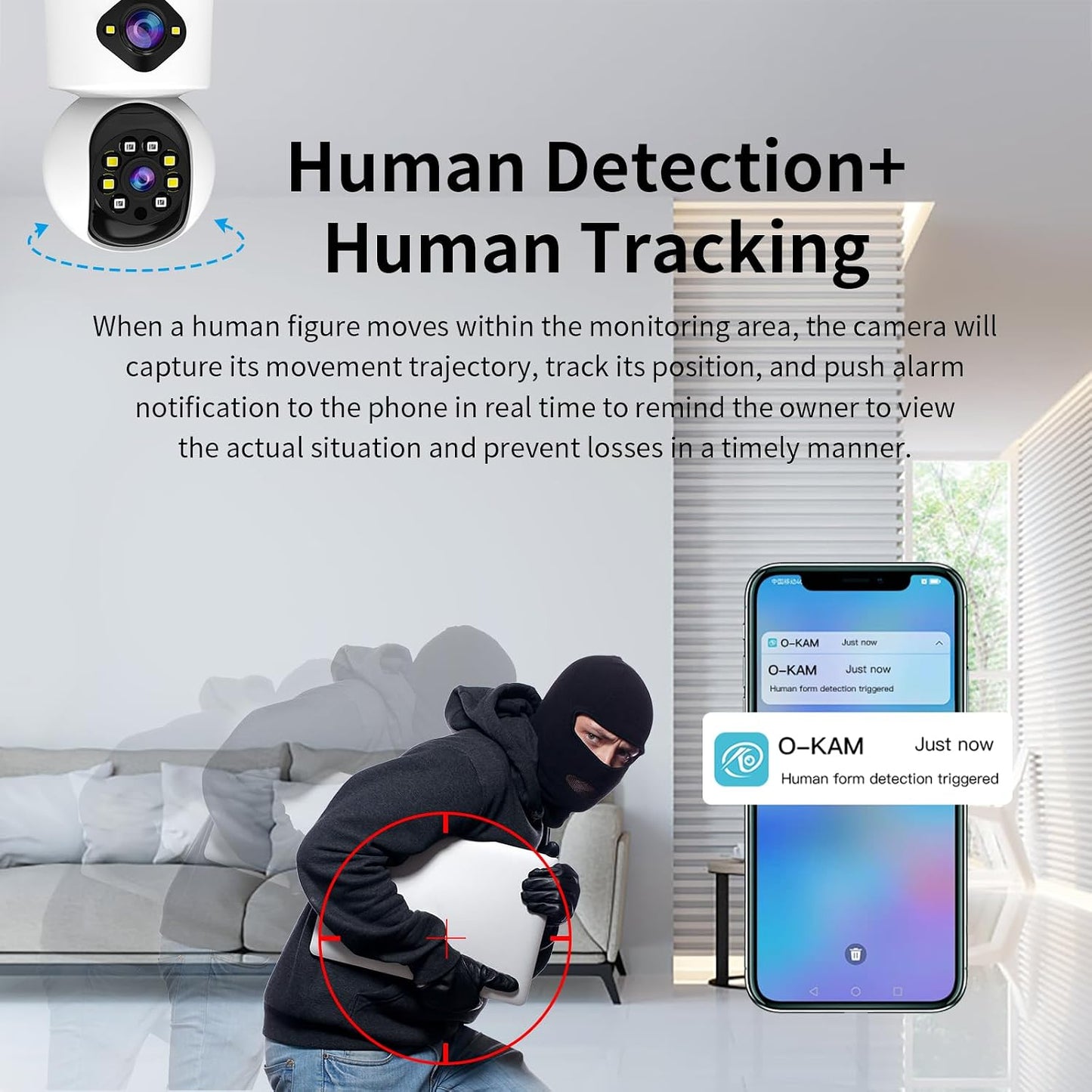 EVERSECU 2K 3MP 2.4GHz 2-Way Dual Lens Indoor Camera, WiFi Camera Wired for Home Baby, AI Motion Detection, Human Auto